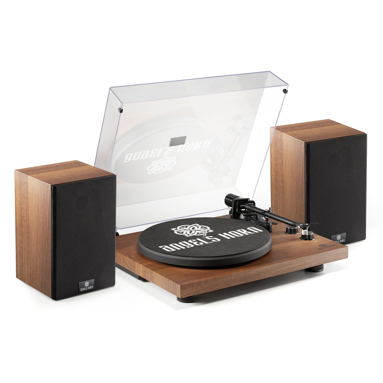 ANGELS HORN Vinyl Record Player with Hi-Fi Bluetooth Turntable, Stereo Bookshelf Speakers, Built-in Phono Preamp, Belt Drive 2-Speed, Adjustable Counterweight, AT-3600L - Perfect for Home Entertainment and Music Enthusiasts