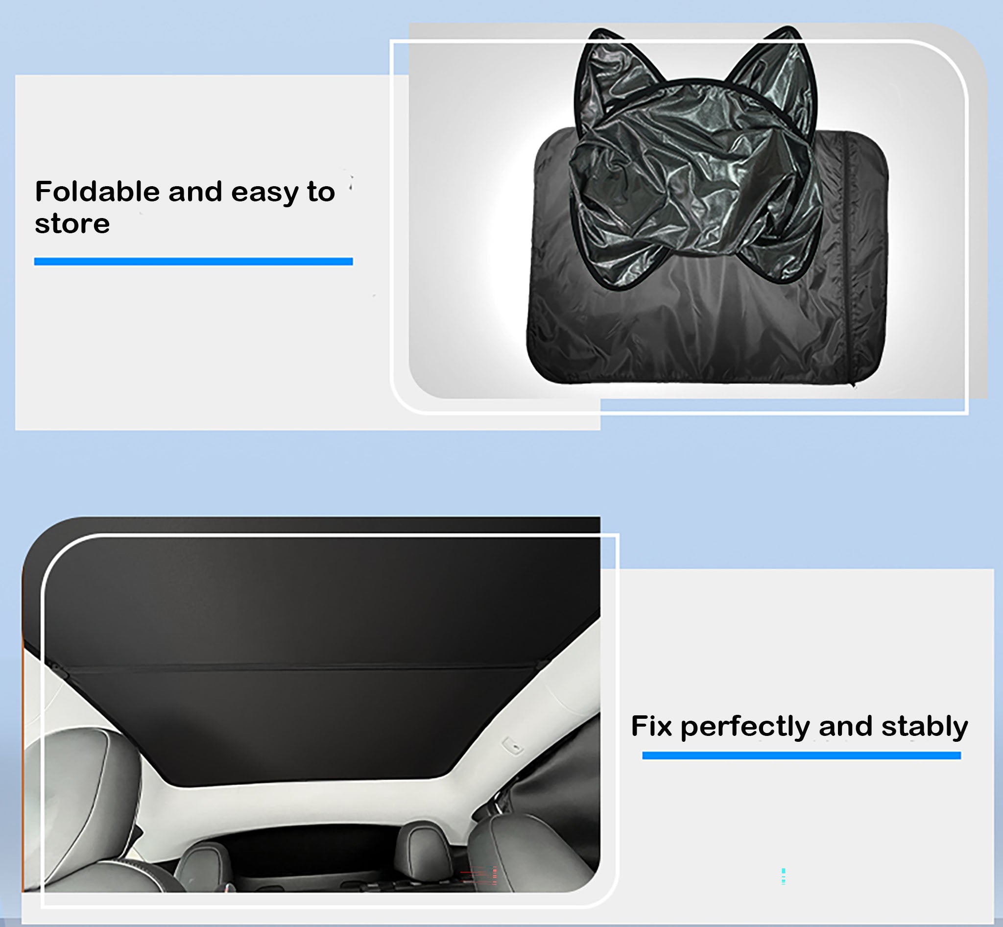 Tesla Model Y/3 (2017-2025) Front Windshield & Sunroof Sunshade Set - Car Window Shades for Heat Protection & UV Blocking - Perfect for Summer Driving & Parking