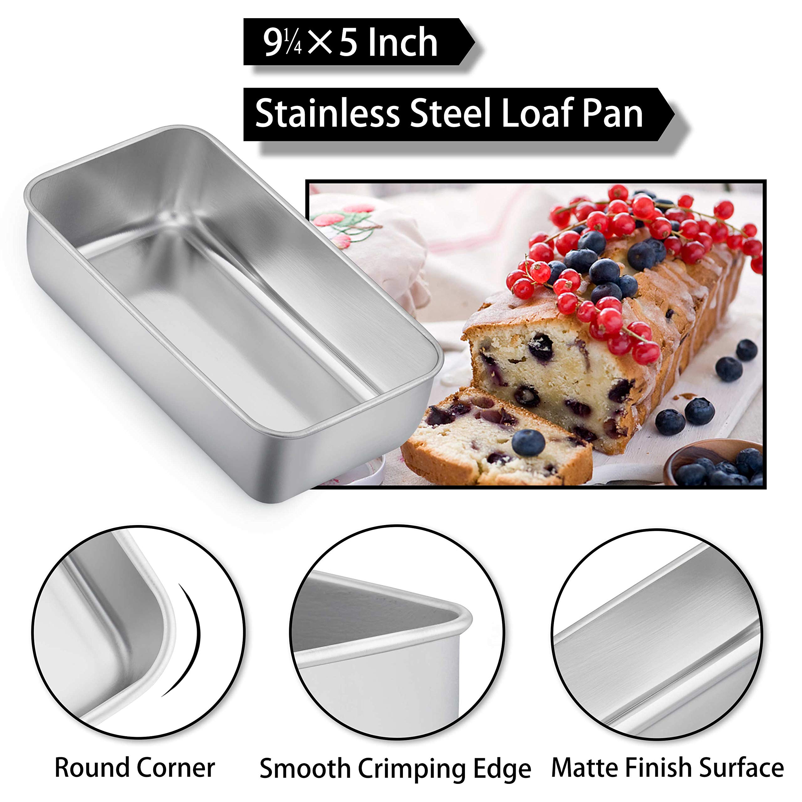 TeamFar 9¼” × 5” Stainless Steel Loaf Pan - Premium Bread Baking Pan for Homemade Bread, Cake & Meatloaf | Durable, Dishwasher Safe & Easy to Clean | Perfect for Baking, Toasting & Meal Prep