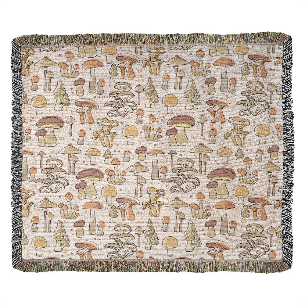 Handwoven 100% Cotton Mushroom Blanket with Fringe - 50