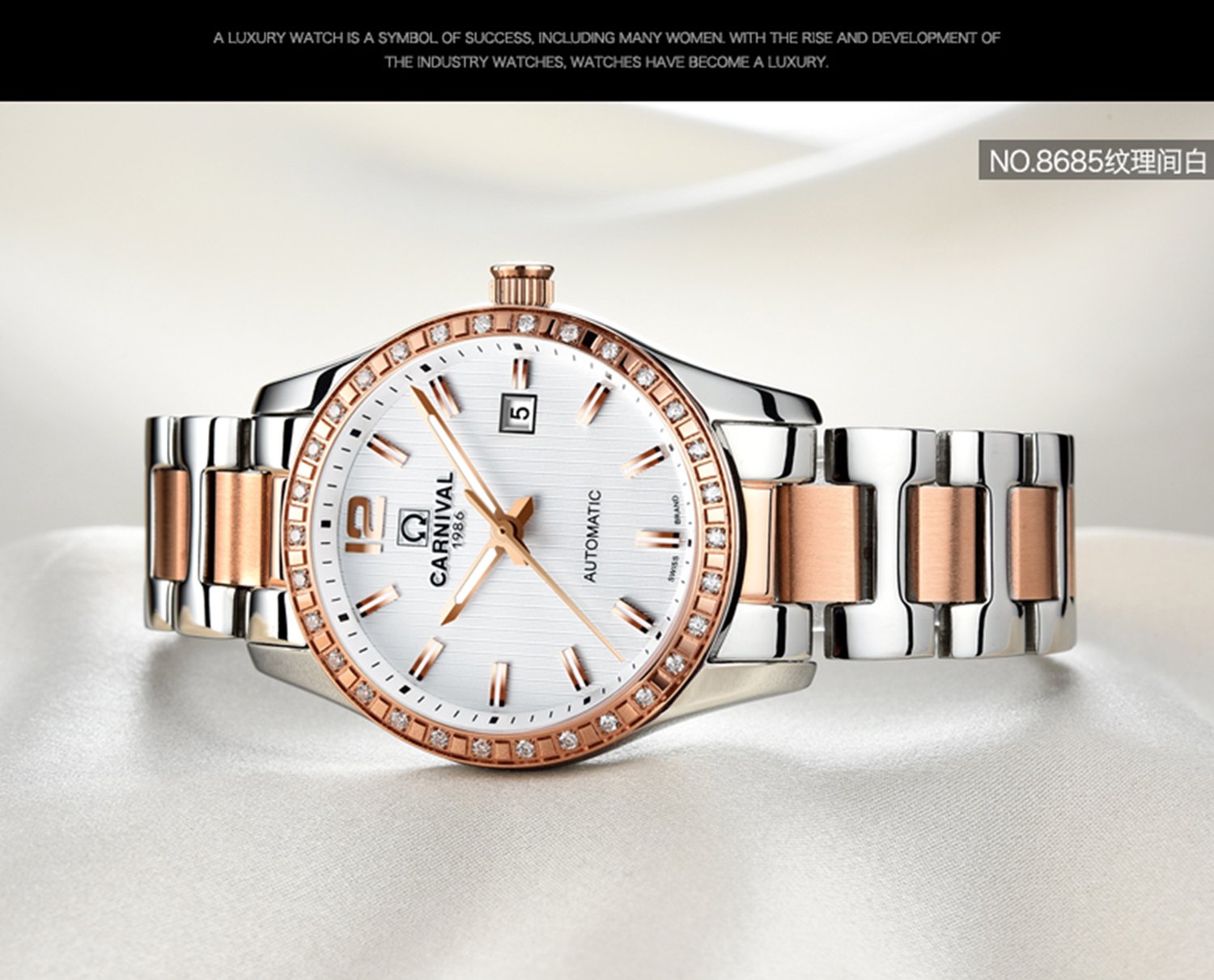 Luxury Rhinestone Automatic Mechanical Watch for Women - Stainless Steel, Luminous, Waterproof - Perfect for Formal Events, Parties & Everyday Wear