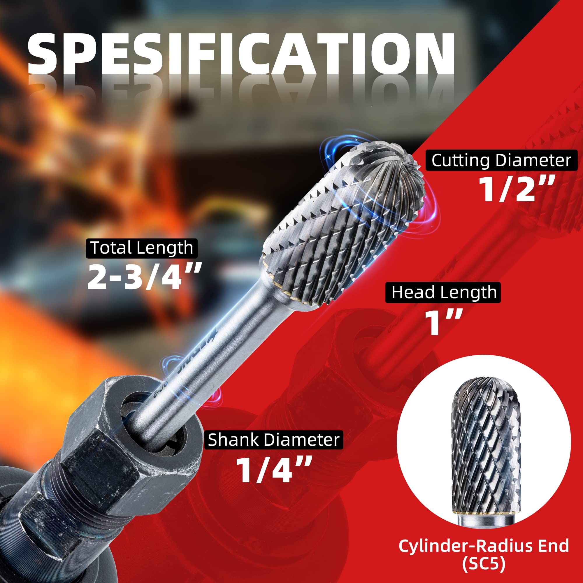 EZARC Tungsten Carbide Rotary Burr Bit Set - SC-5 Double Cut Carbide Burr with 1/4