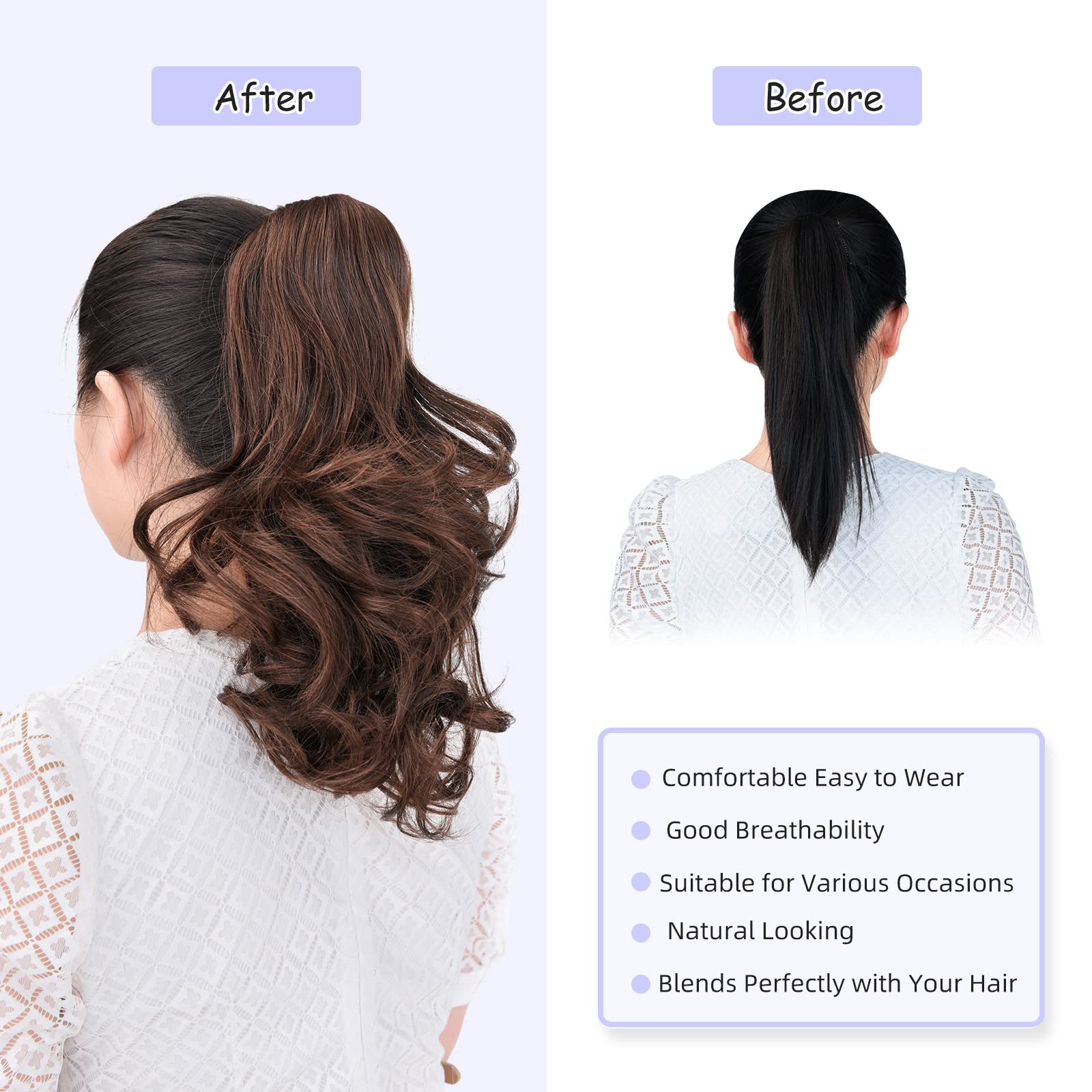 Natural Straight Ponytail Hair Extension with Claw Clip - Seamless Blonde Brown Black Hairpiece for Women - Perfect for Parties, Weddings & Everyday Styling