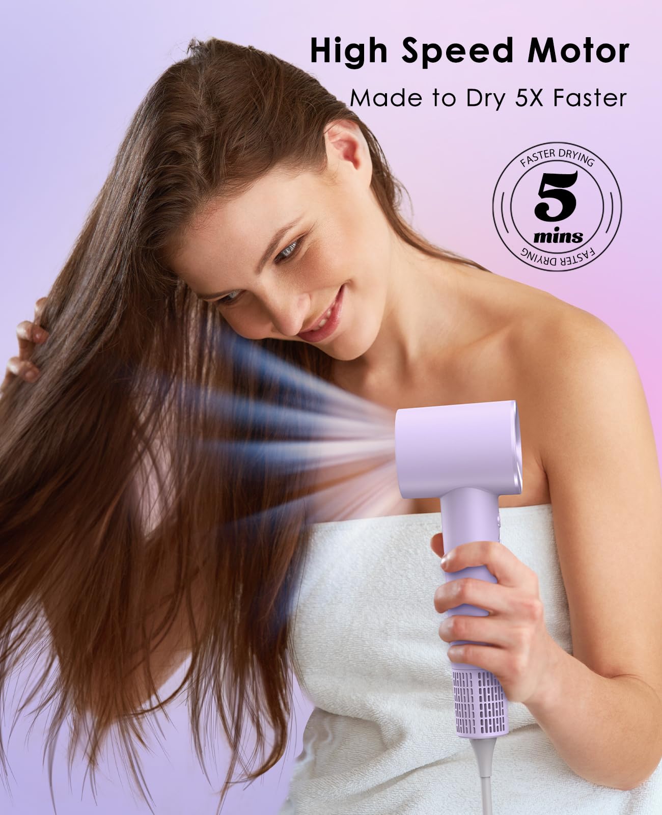 OSOU Professional 1200W Ionic Hair Dryer - 110,000 RPM High-Speed Blow Dryer with 360° Rotating Nozzle, Low Noise Travel & Home Hair Dryer for Women & Men (Purple) - Perfect for Salon-Quality Styling at Home, Travel & Daily Use
