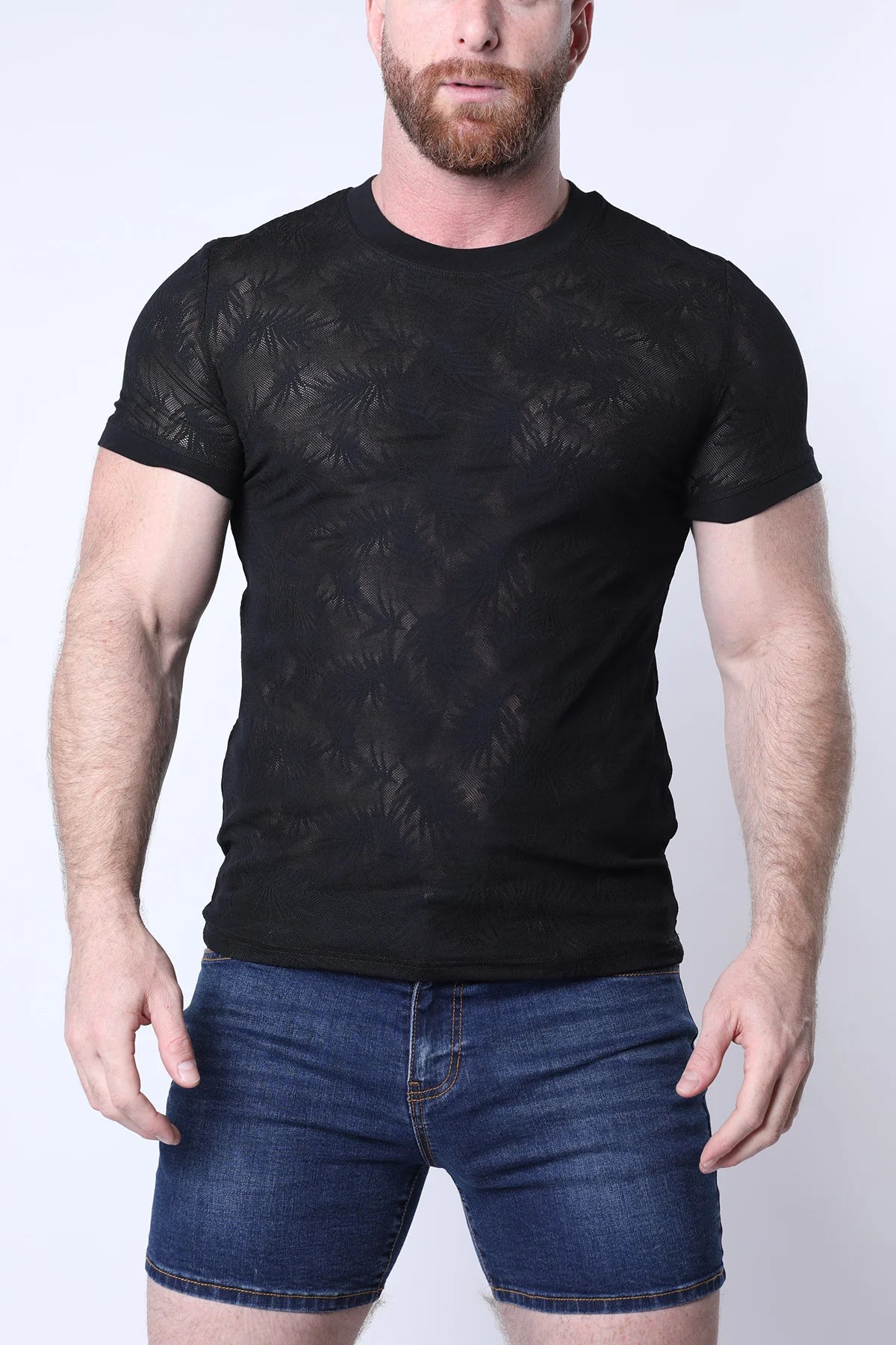 Timoteo Amalfi Black Mesh T-Shirt for Men - Breathable & Stylish Casual Wear for Summer, Gym, and Outdoor Activities