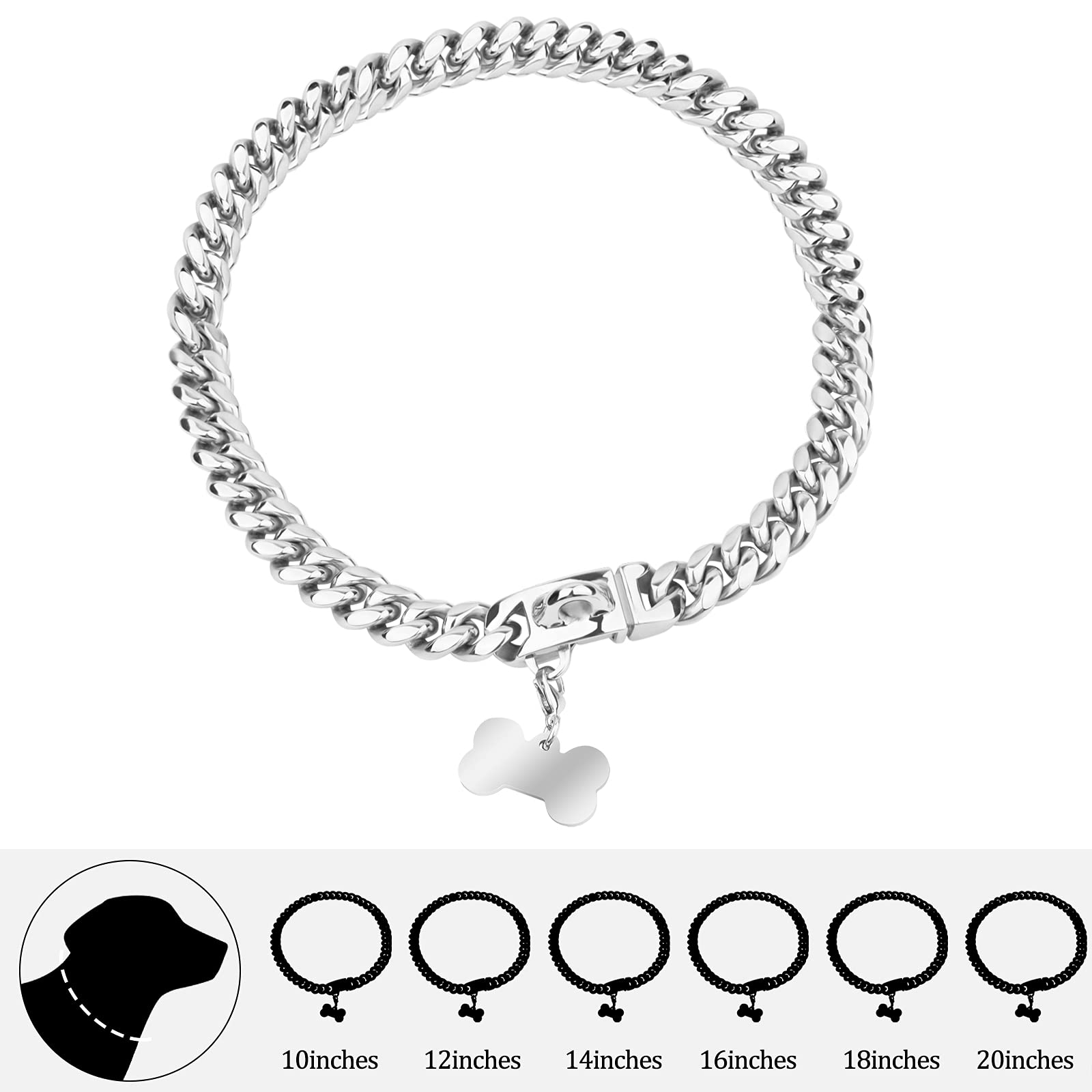 Silver Small Dog Collar with Secure Buckle - 12
