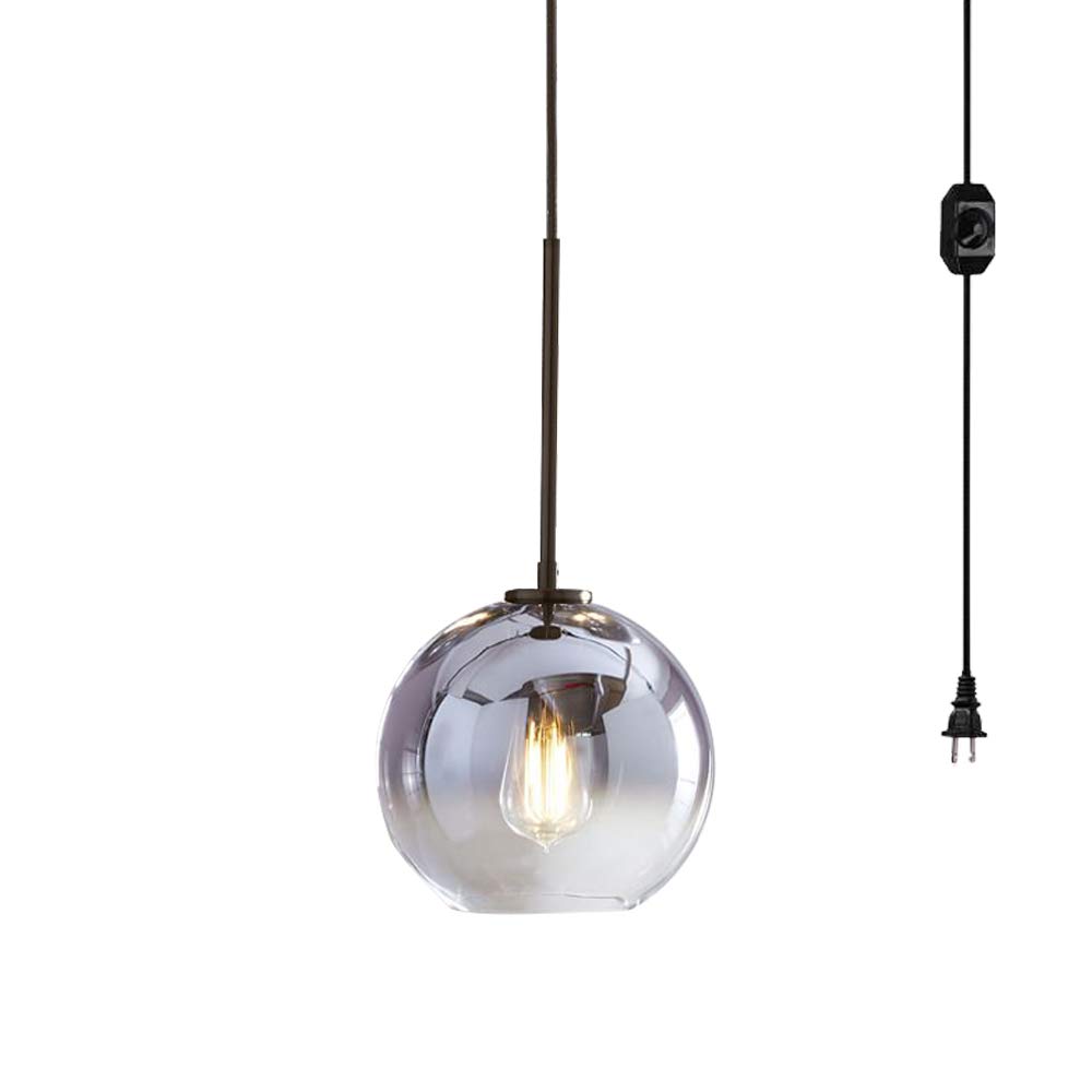 Nordic Modern Silver Pendant Light - 15 ft Black Cord with Plug-in Dimmer Switch, E26 Lampholder for Bedroom, Loft, Lounge (Bulb Not Included) | Elegant Ceiling Lighting for Dining Room, Kitchen Island & Living Room Decor