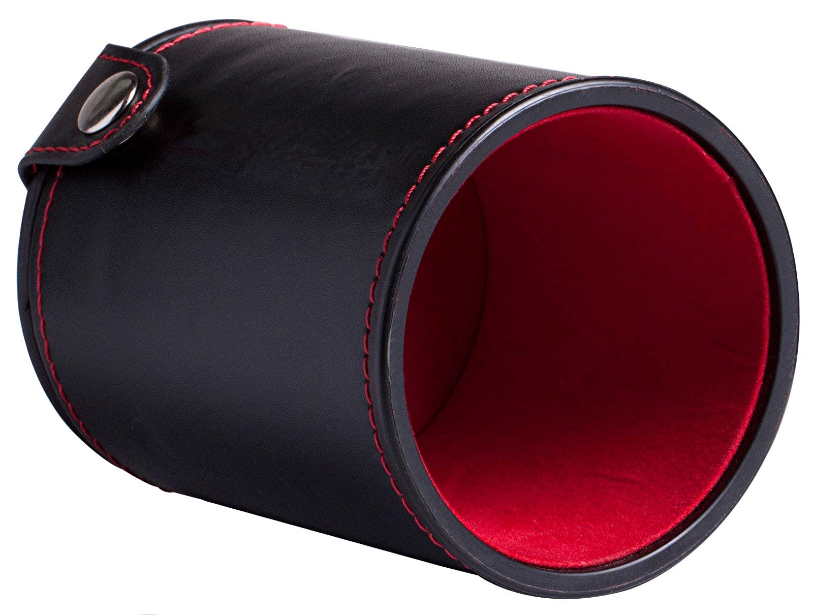 Black PU Leather Dice Cup Set with Storage Compartment - Red Felt Lined, Includes 5 Transparent 16mm Dice in Gift Box (Black Glitter) - Perfect for Dungeons & Dragons, Board Games, and Casino Night Parties