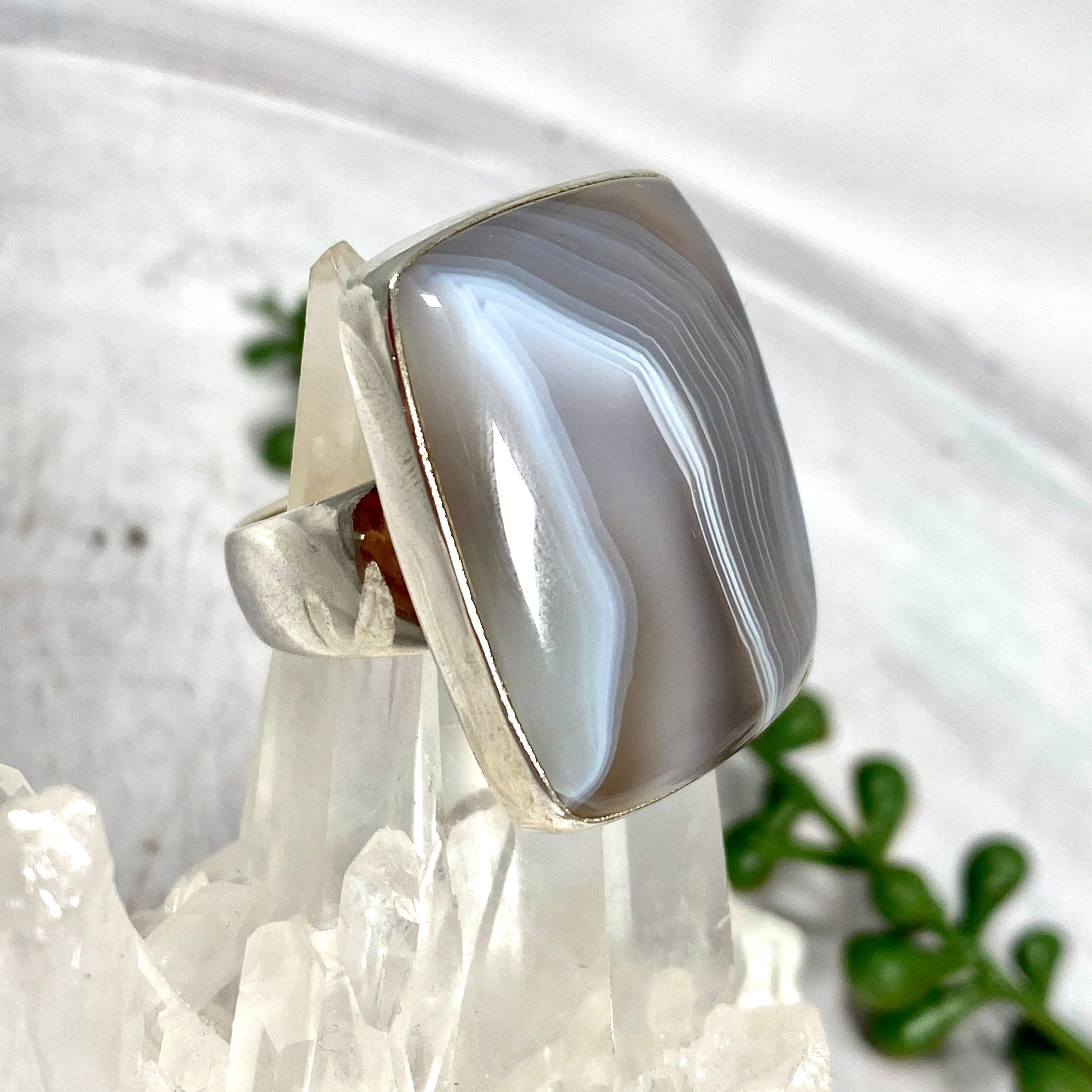 Botswana Agate Rectangular Ring - Size 11 - KRGJ2236 - Elegant Gemstone Jewelry for Women, Perfect for Weddings, Parties & Special Occasions