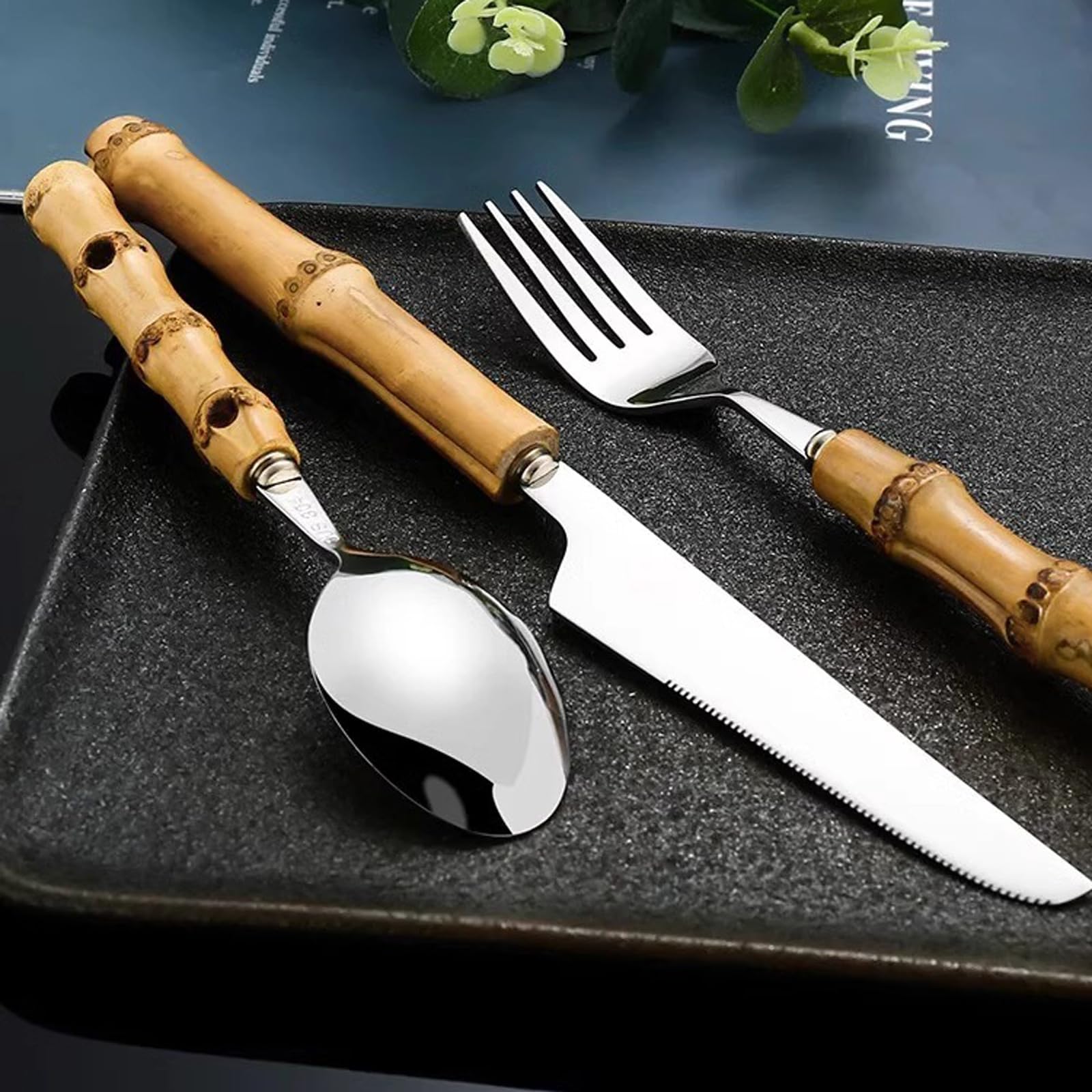 Premium 30-Piece Bamboo Handle Stainless Steel Cutlery Set for 6 - 18/8 Dishwasher Safe Flatware Set with Natural Wooden Utensils | Elegant Dining, Wedding Registry & Eco-Friendly Kitchen Essentials