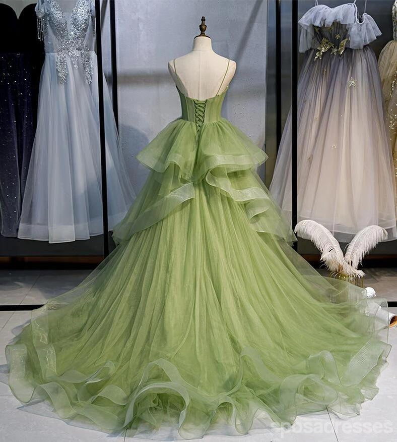 Elegant Green A-Line Spaghetti Strap Long Prom Dress for Women - Perfect for Homecoming, Ballroom Dance & Formal Events | Style 12670