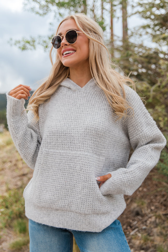 Found Your Love Grey Oversized Waffle Hooded Sweater - Cozy Pullover for Women | Perfect for Fall & Winter Layering, Casual Outfits and Loungewear