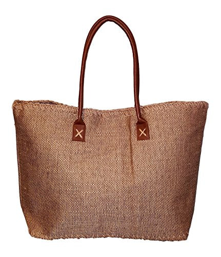 101 Large Jute Beach Tote Bag - Custom Embroidery Available (Brown) | Eco-Friendly Summer Bag for Beach, Shopping & Travel