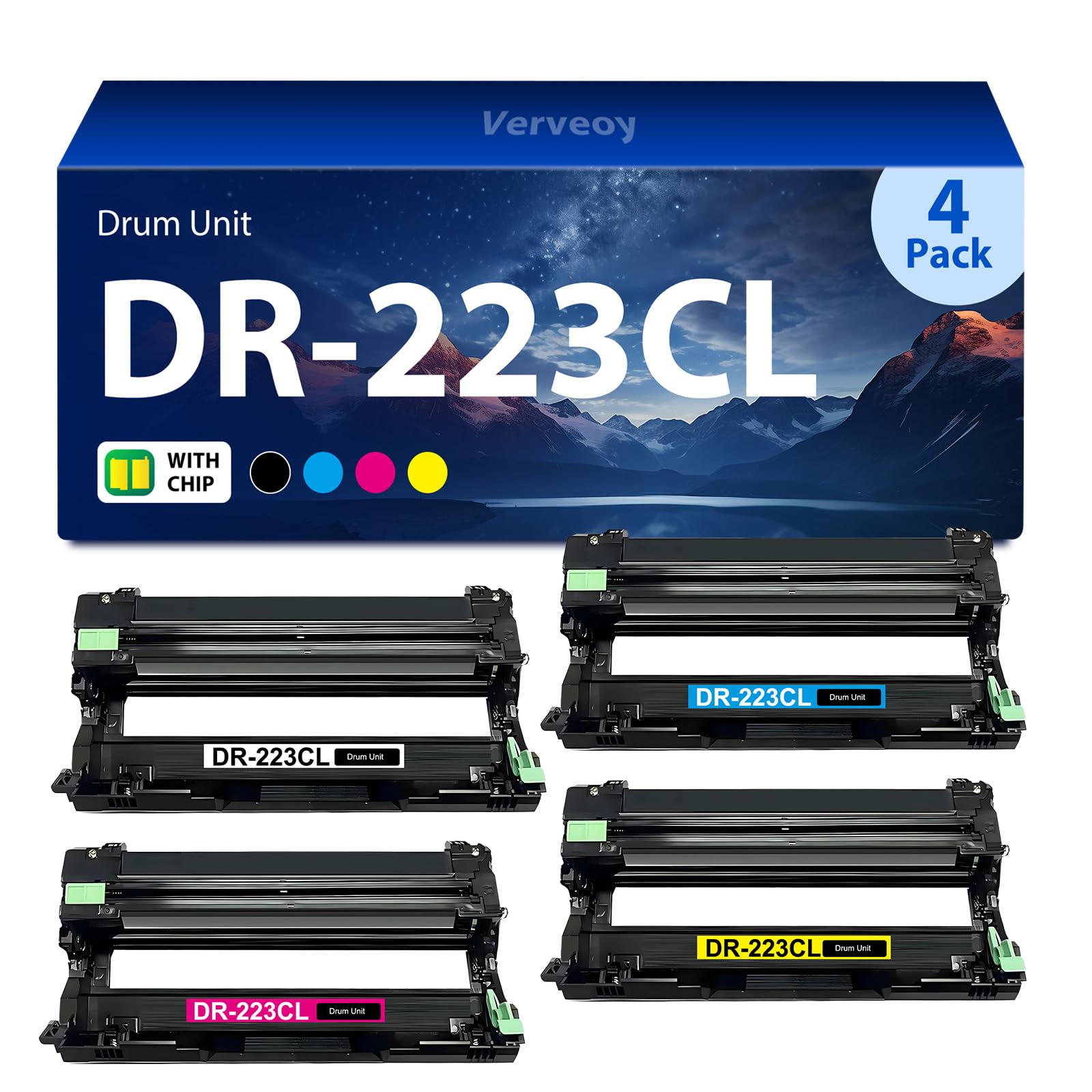 Brother DR223CL DR-223CL 4-Pack Imaging Drum Unit Replacement for HL-L3210CDW HL-L3270CDW HL-L3290CW MFC-L3770CDW MFC-L3750CDW Printers (Black/Cyan/Magenta/Yellow) - High-Quality Toner Replacement for Office & Home Printing Needs