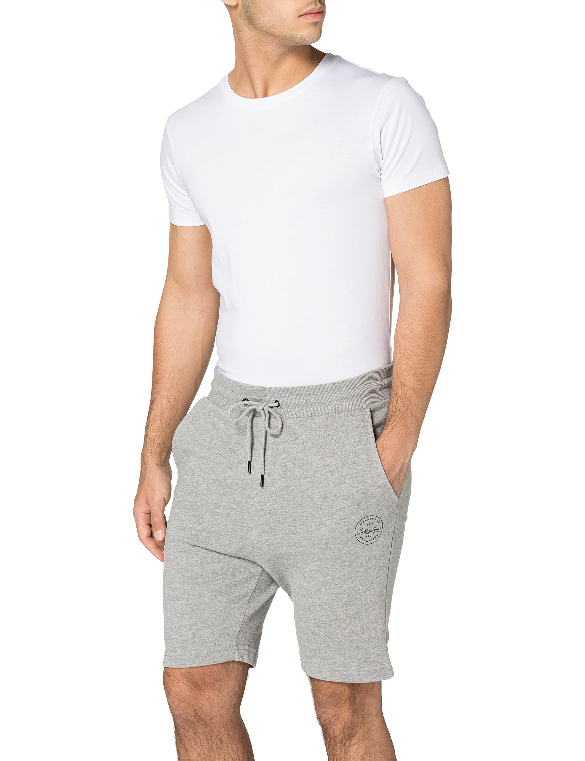 JACK & JONES Men's Adjustable Elastic Waist Shark Print Swim Shorts with Drawstring - Perfect for Beach, Pool, Gym & Summer Vacation