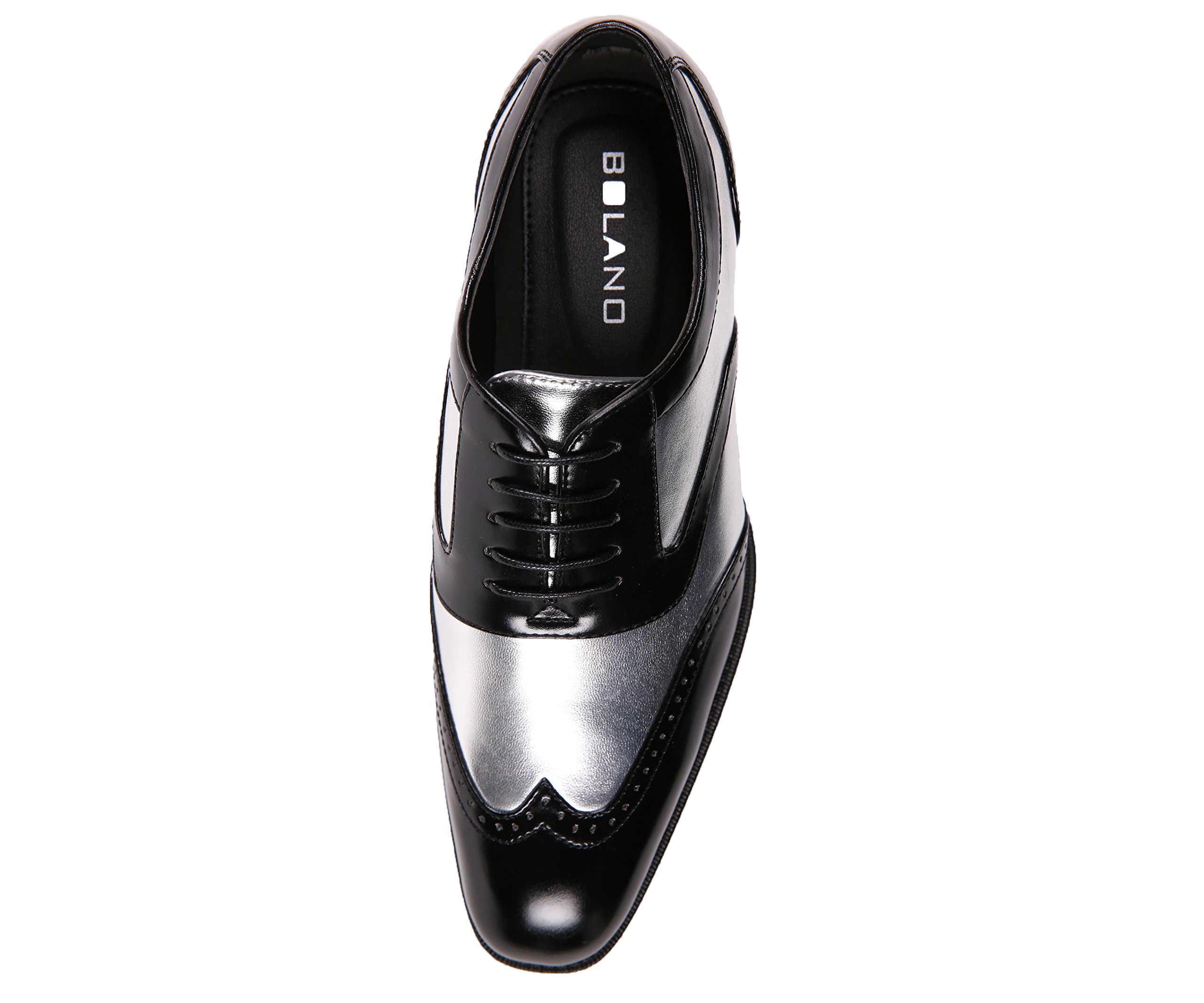 Bolano Lawson Men's Dress Shoes - Oxford & Wingtip Formal Shoes for Tuxedo & Business - Shiny Metallic Two-Tone Leather Shoes for Weddings, Office & Special Occasions