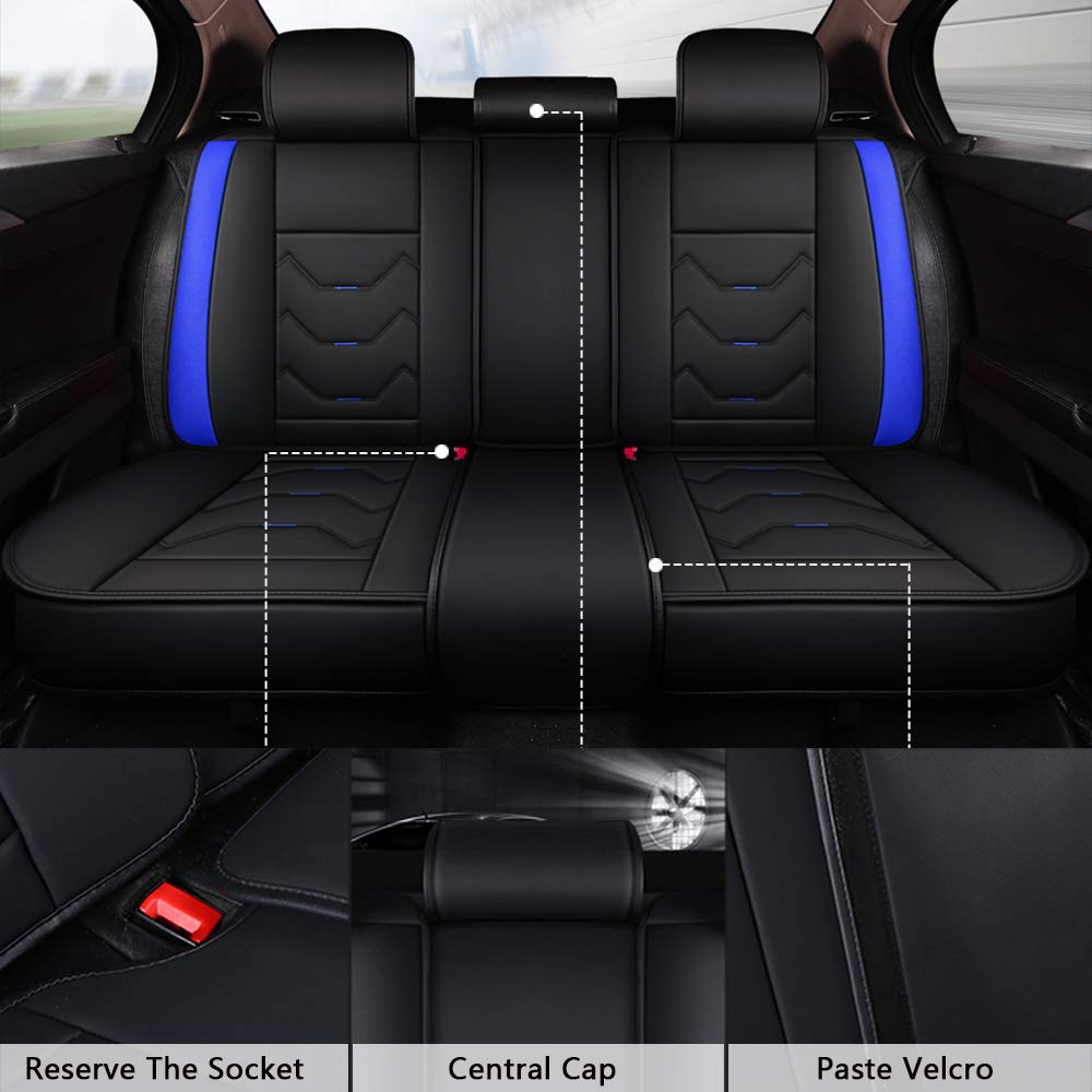 Premium Leather Car Seat Covers Full Set - 5-Seat Universal Fit for Sedans, SUVs & Trucks | Waterproof Front & Rear Seat Protectors in Black & Blue | Perfect for Daily Commute, Road Trips & Family Protection