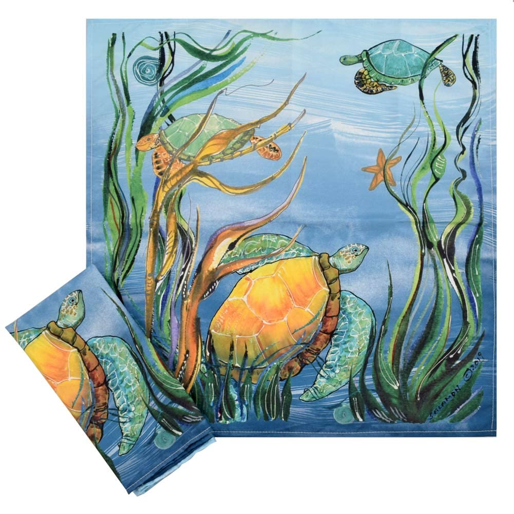 Eco-Friendly Swimming Sea Turtle Art Cotton Microfiber Table Napkins (Set of 2) - 19