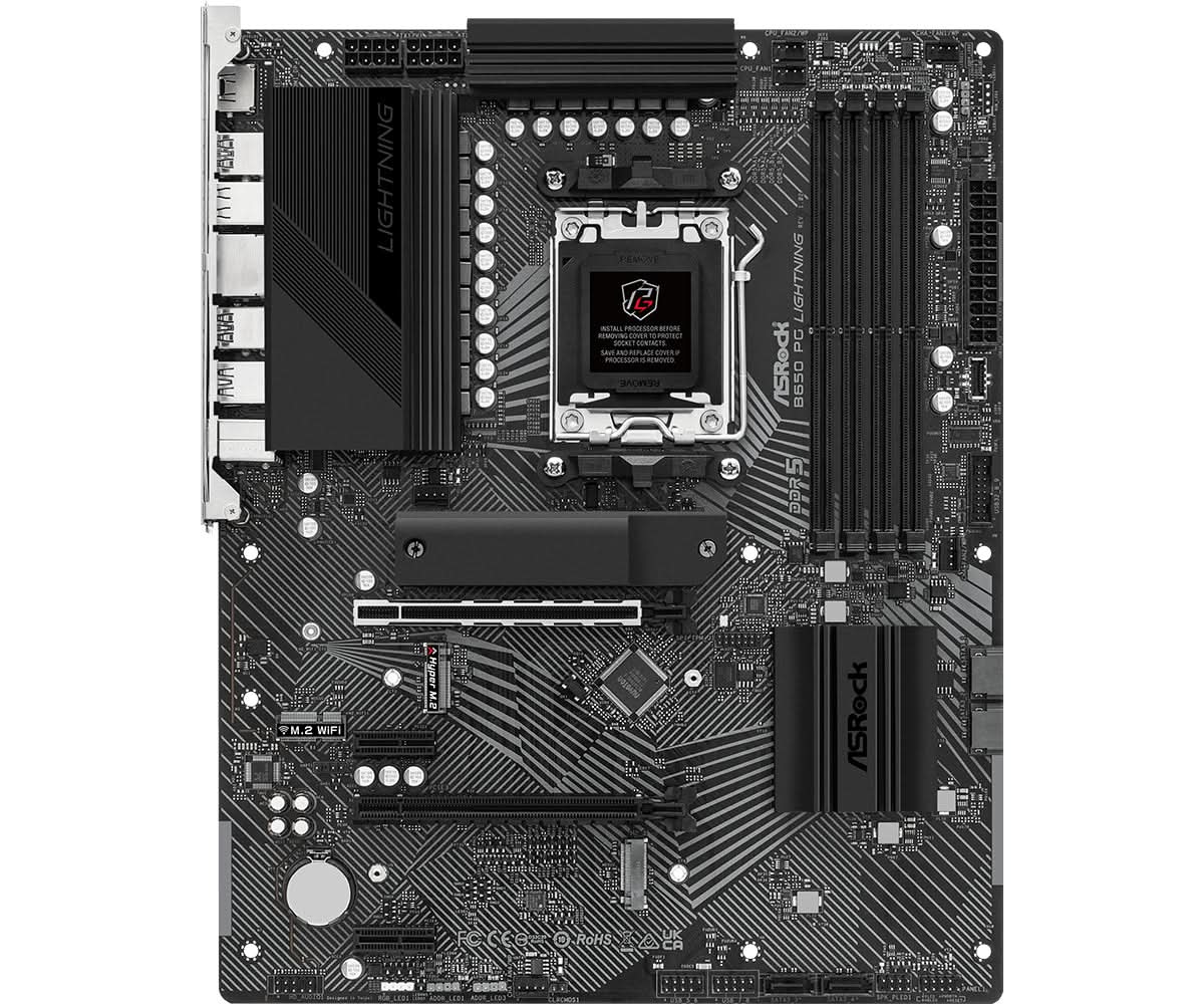 ASRock B650 PG Lightning AMD AM5 Socket ATX Motherboard with DDR5 Support - Perfect for Gaming PCs, Workstations & High-Performance Builds
