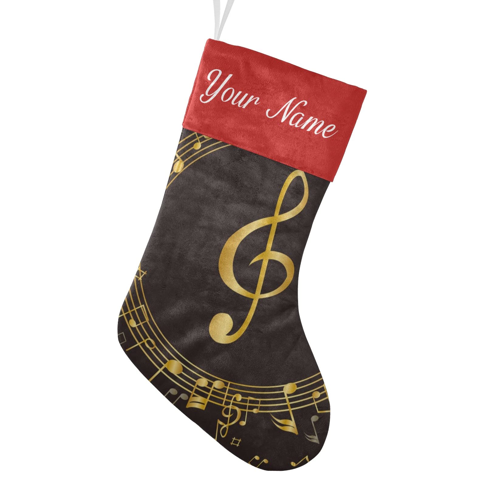 Custom Golden Music Note Christmas Stockings - Personalized Name Holiday Socks for Family Party Decor (17.52 x 7.87 Inch) - Perfect for Fireplace Mantel, Gift Exchange & Festive Home Decor