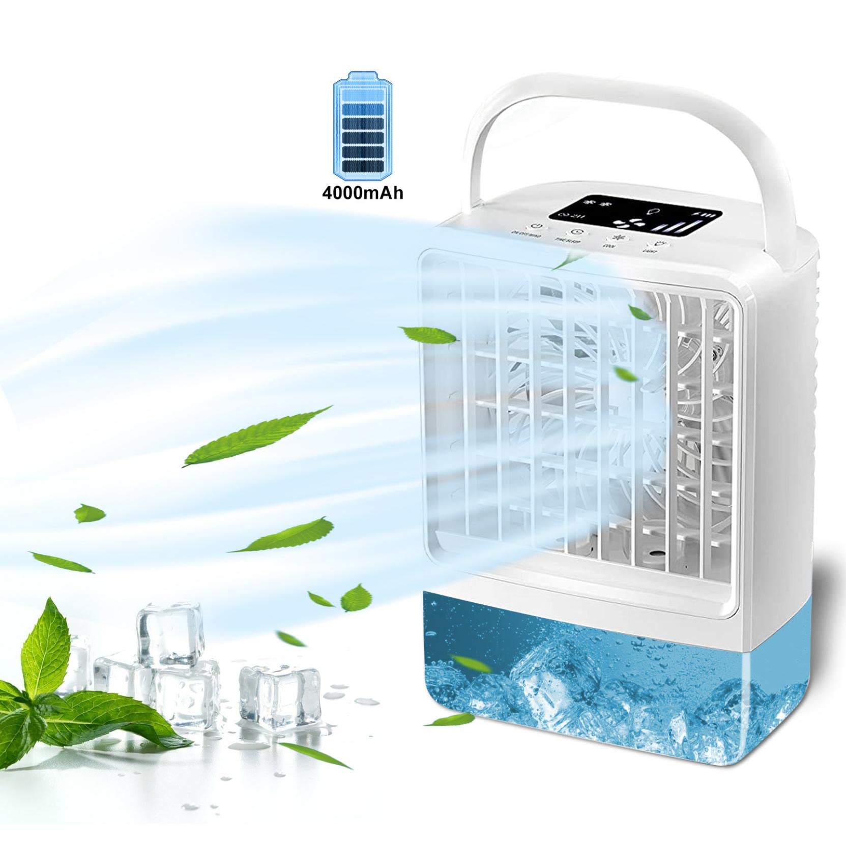 Usahuo Portable Air Conditioner - Personal Air Cooler Fan with Multicolor LED Mood Light, 3 Speed Settings | Perfect for Bedroom, Office & Desktop Cooling