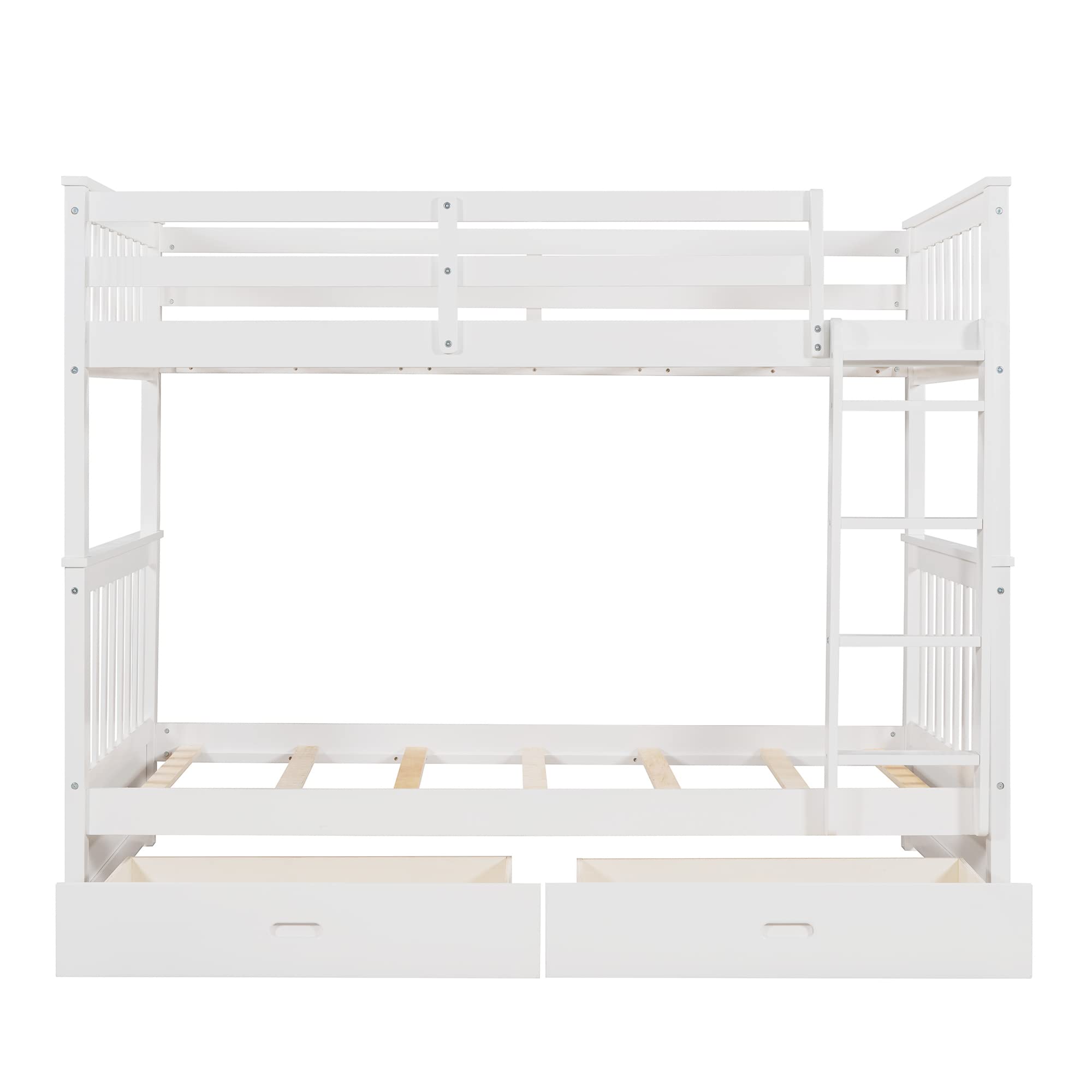 Harper & Bright Designs Twin Over Twin Bunk Bed with Storage Drawers - Solid Wood Bunk Bed Frame with Ladders for Kids, Teens & Adults - White - Perfect for Small Bedrooms, Guest Rooms & Vacation Homes