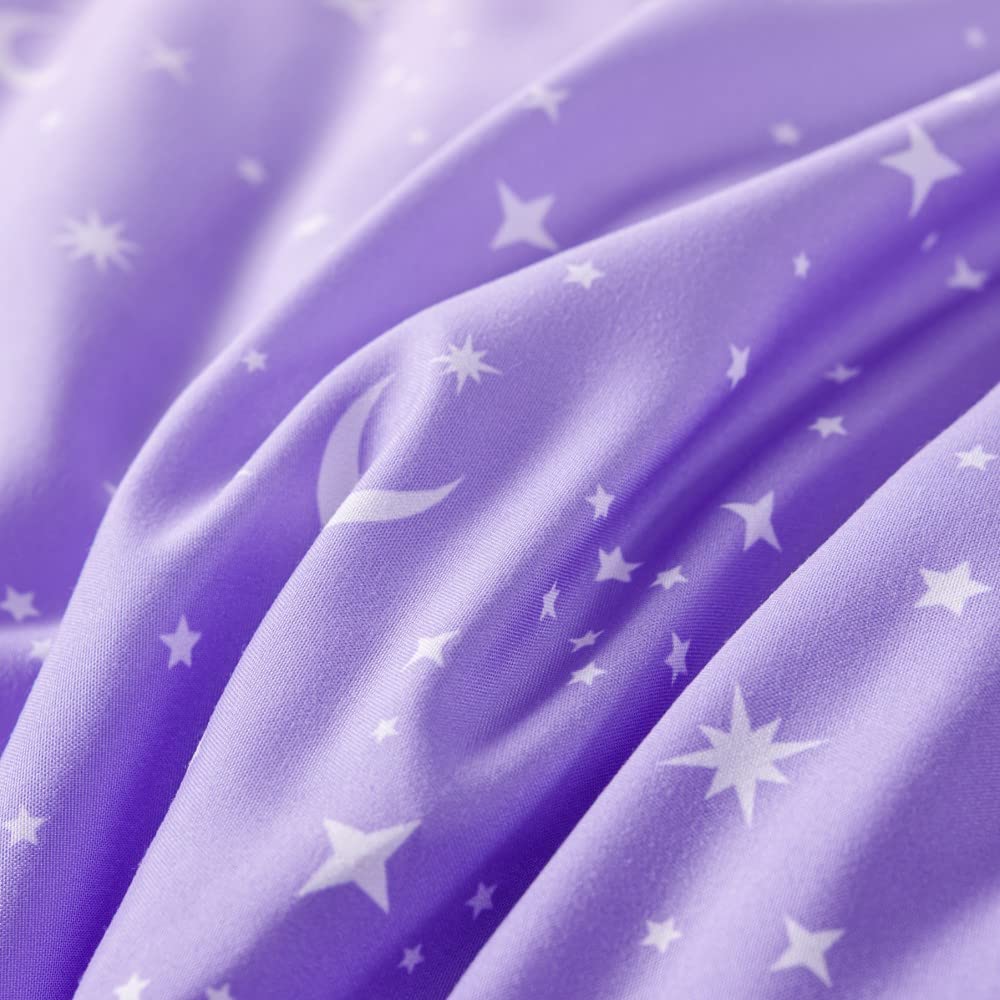 URBONUR 6-Piece Queen Size Girls' Bedding Set - Gradient Purple & Orange Glitter Moon Star Printed Comforter, Soft Breathable All-Season Bed in a Bag | Perfect for Teen Bedrooms, Sleepovers & Cozy Nights (Star Design)