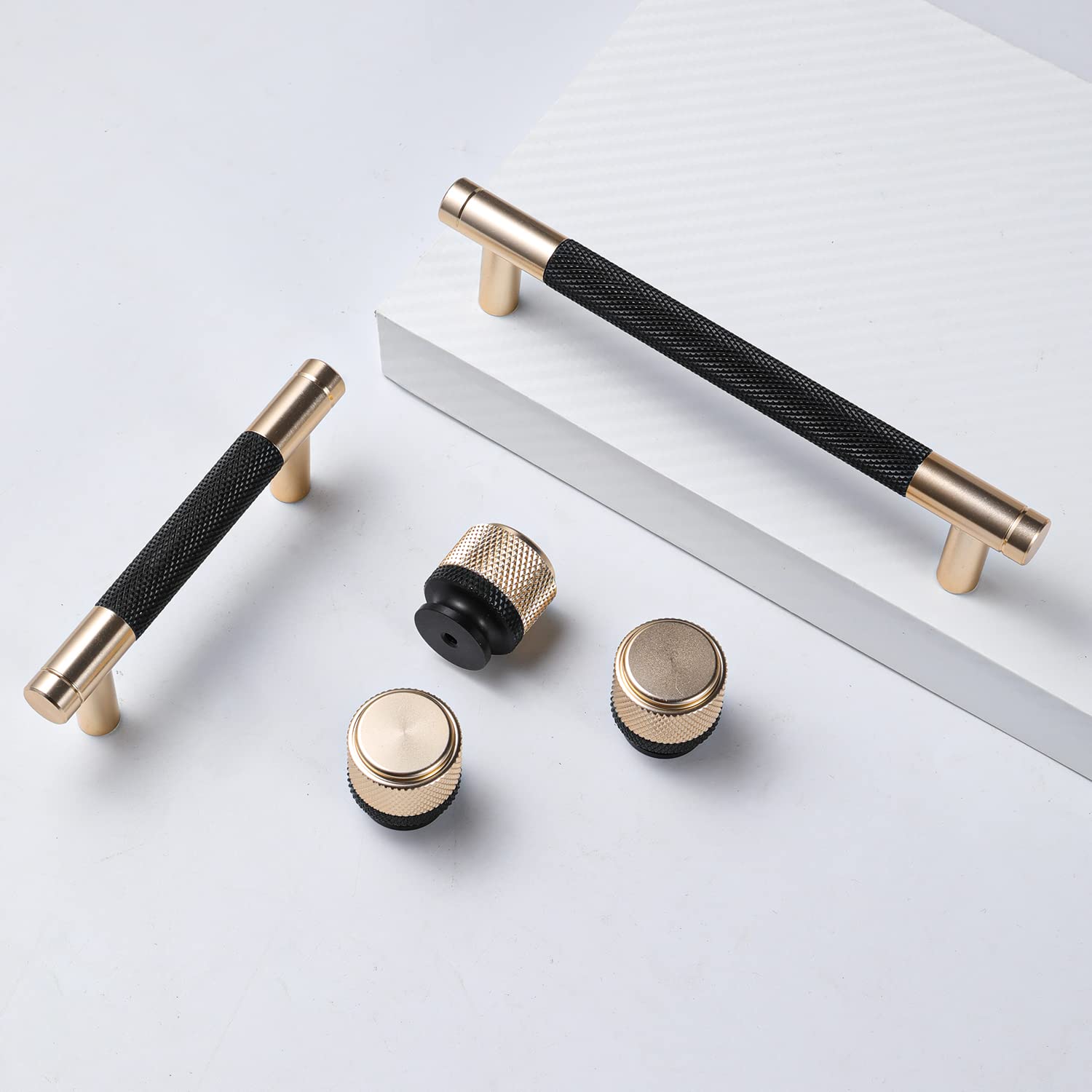 2 Pack 3 Inch (76mm) Gold and Black Knurled Bar Cabinet Pulls - Brushed Gold Aluminum Drawer Handles for Kitchen Cabinets, Dressers & Furniture (Set of 2) - Perfect for Modern Home & Office Decor