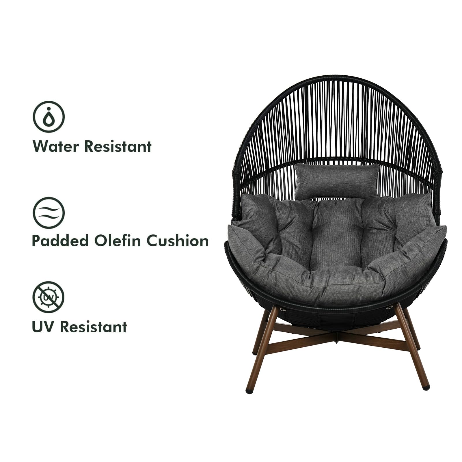 Premium Outdoor Wicker Egg Chair with Thick Olefin Cushion - Patio Hanging Cocoon Chair for Garden, Balcony, Poolside & Indoor Living Room - Perfect for Relaxing, Reading & Sunbathing