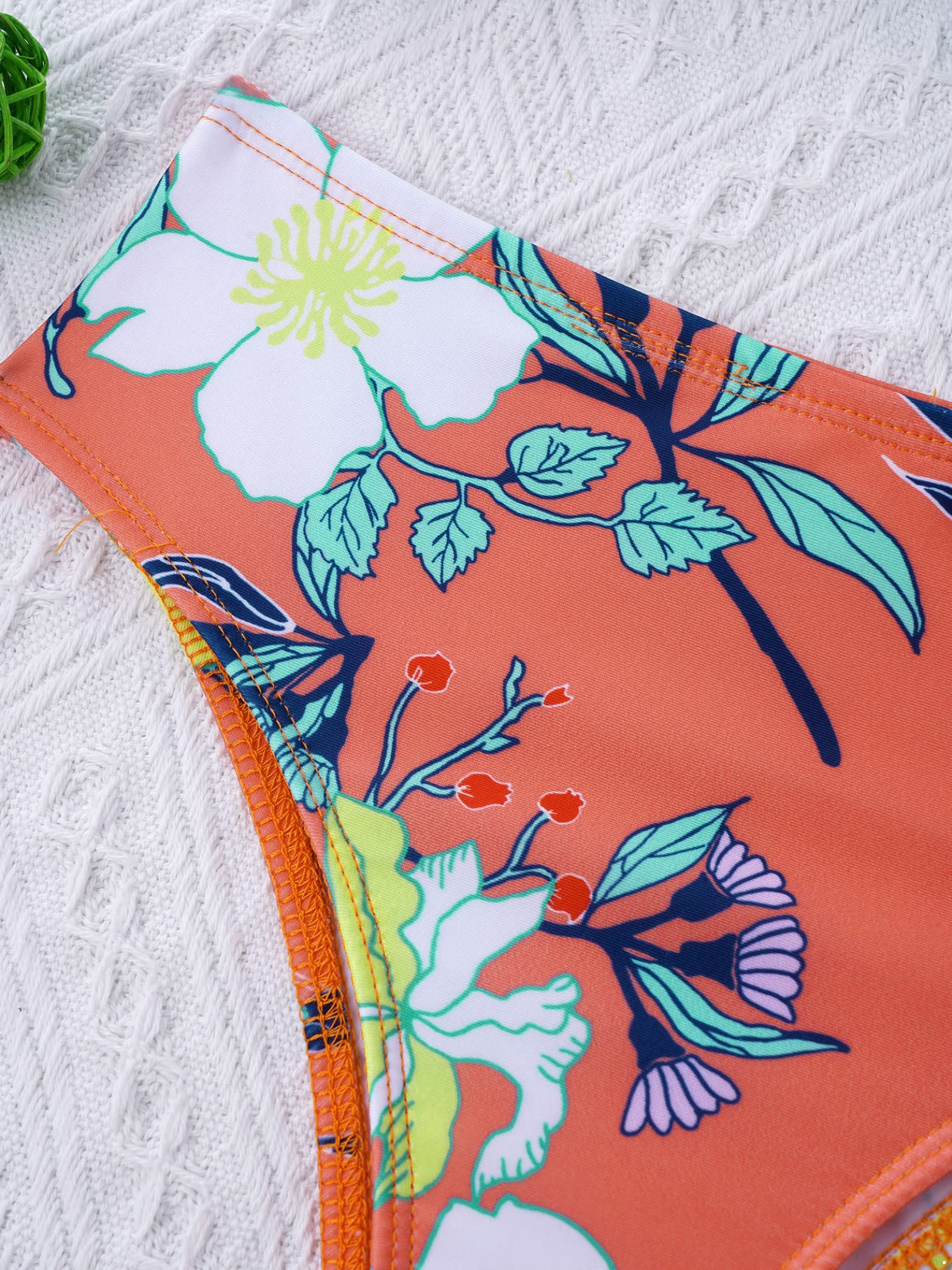 Girls 3-Piece Floral Print Tankini Swimsuits with Boyshorts - Orange Bikini Bathing Suit for 8 Year Olds | Beach, Pool & Summer Water Activities