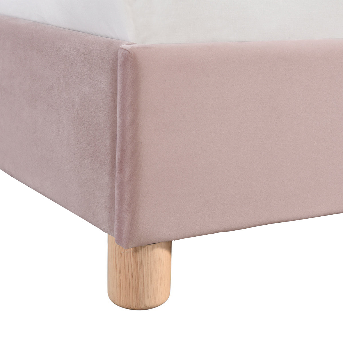 Archie Velvet King Single Bed Frame - Blush Pink Upholstered Platform Bed with Wooden Slats, Perfect for Small Bedrooms, Guest Rooms & Dormitories