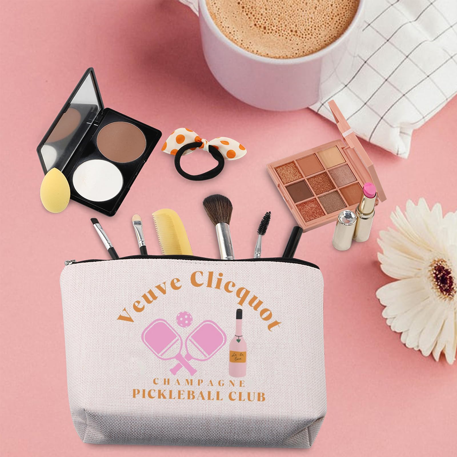 TSOTMO Pickleball Makeup Bag - Perfect Gift for Pickleball Lovers, Players & Coaches | Champagne Design | Great for Pickleball Club Members & Tournaments | Ideal for Travel, Gym & Sports Accessories Storage