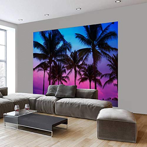 Self-Adhesive Removable Miami Beach Sunset Wallpaper Mural - Florida Palm Trees Scenic View Peel & Stick Wall Decal for Living Room, Bedroom & Office Decor | Easy DIY Home Craft Sticker Poster