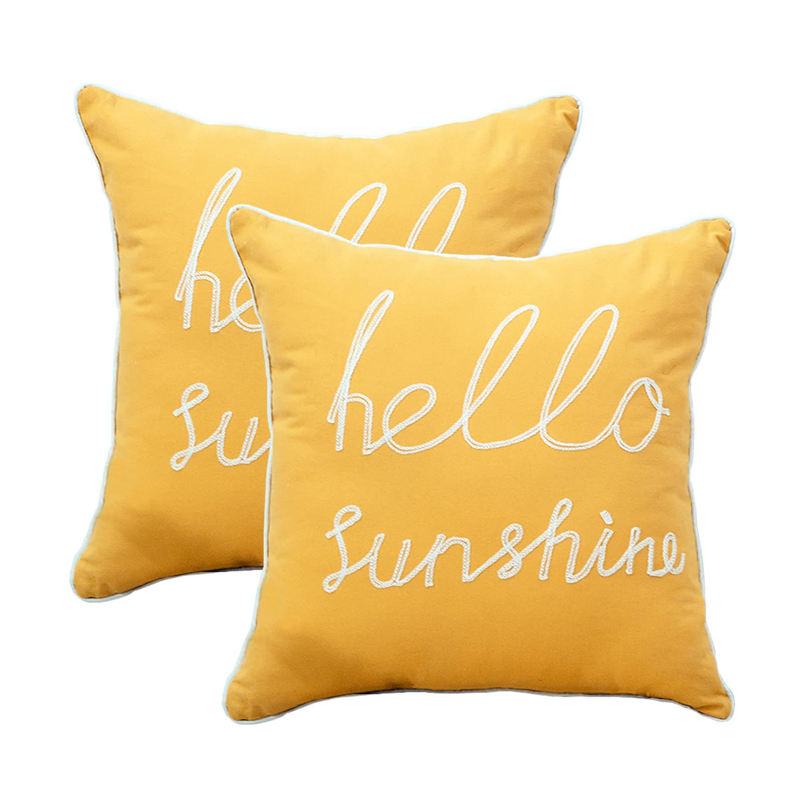 YIcabinet Set of 2 Soft Solid Decorative Square Throw Pillow Covers 18x18 Inch - Yellow Hello Sunshine Pattern for Sofa, Bedroom, Car & Outdoor Patio - Perfect for Home Decor, Living Room Accents and Cozy Comfort
