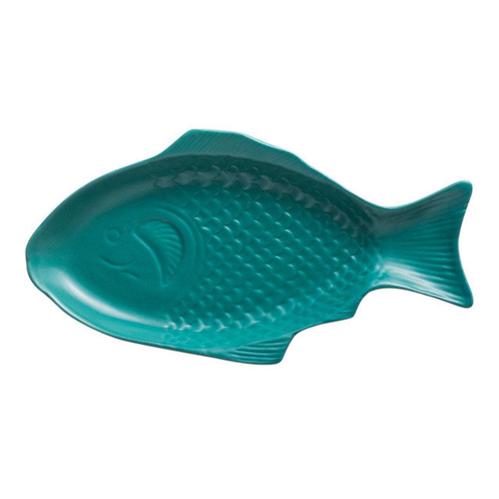 DOITOOL Small Fish Shaped Ceramic Plates - 11 Inch Green Decorative Appetizer Dishes, Creative Serving Platter for Snacks, Sushi, Desserts - Perfect for Home Dining, Restaurants & Party Decor