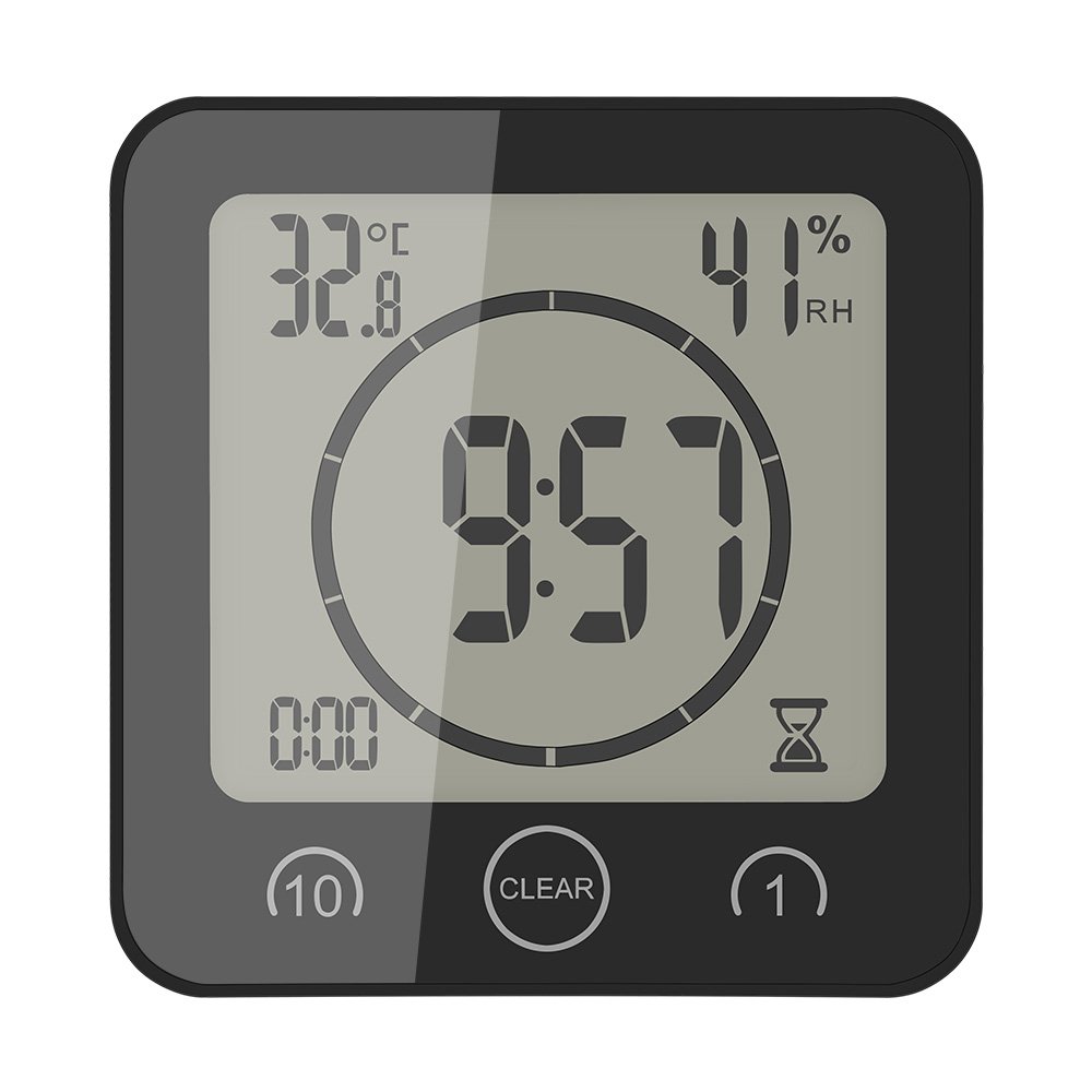 Waterproof Digital Shower Clock with Alarm - Touch Screen Kitchen Timer, Temperature & Humidity Display, Suction Cup & Hanging Hole (Black) - Perfect for Bathroom, Kitchen, Gym & Outdoor Use