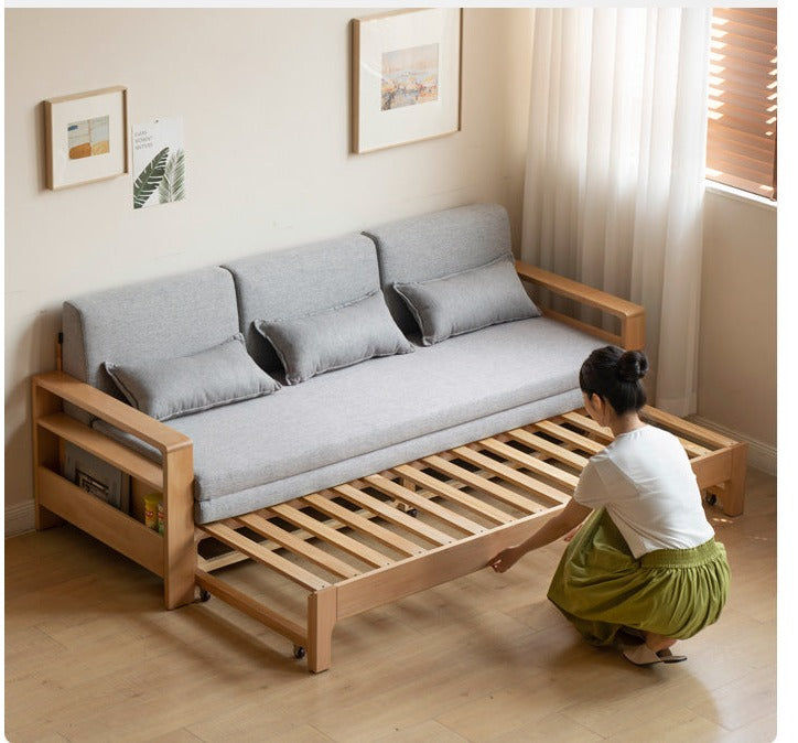 Solid Oak & Beech Wood Sleeper Sofa - Convertible Couch Bed for Living Room, Guest Room & Small Spaces - Durable & Stylish Furniture for Home & Office