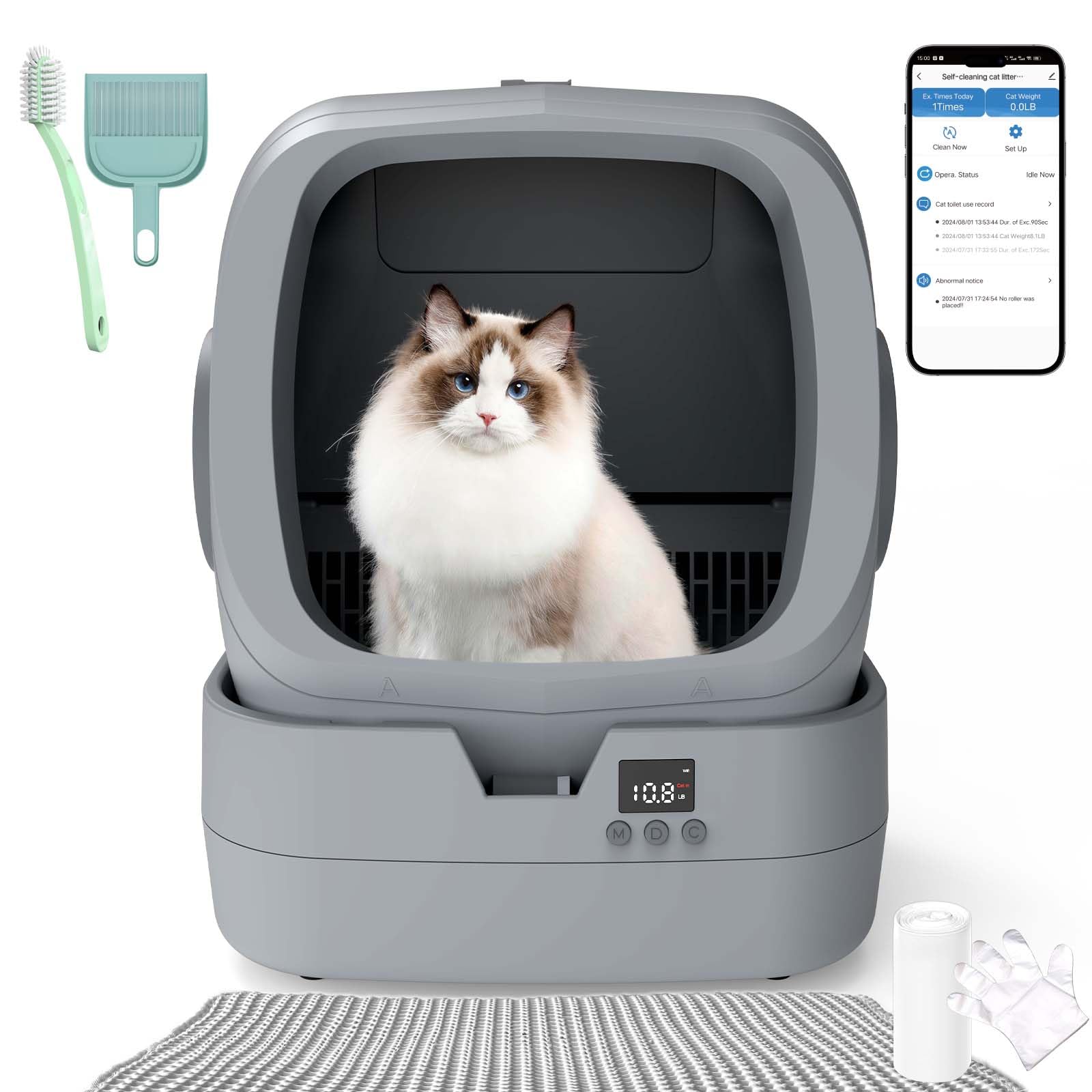 Smart Self-Cleaning Cat Litter Box with APP Control & Weight Monitoring - 86L Ultra-Quiet Automatic Litter Box for Multiple Cats - Health Tracking & Anti-Pinch Safety Features - Perfect for Busy Pet Owners & Multi-Cat Households