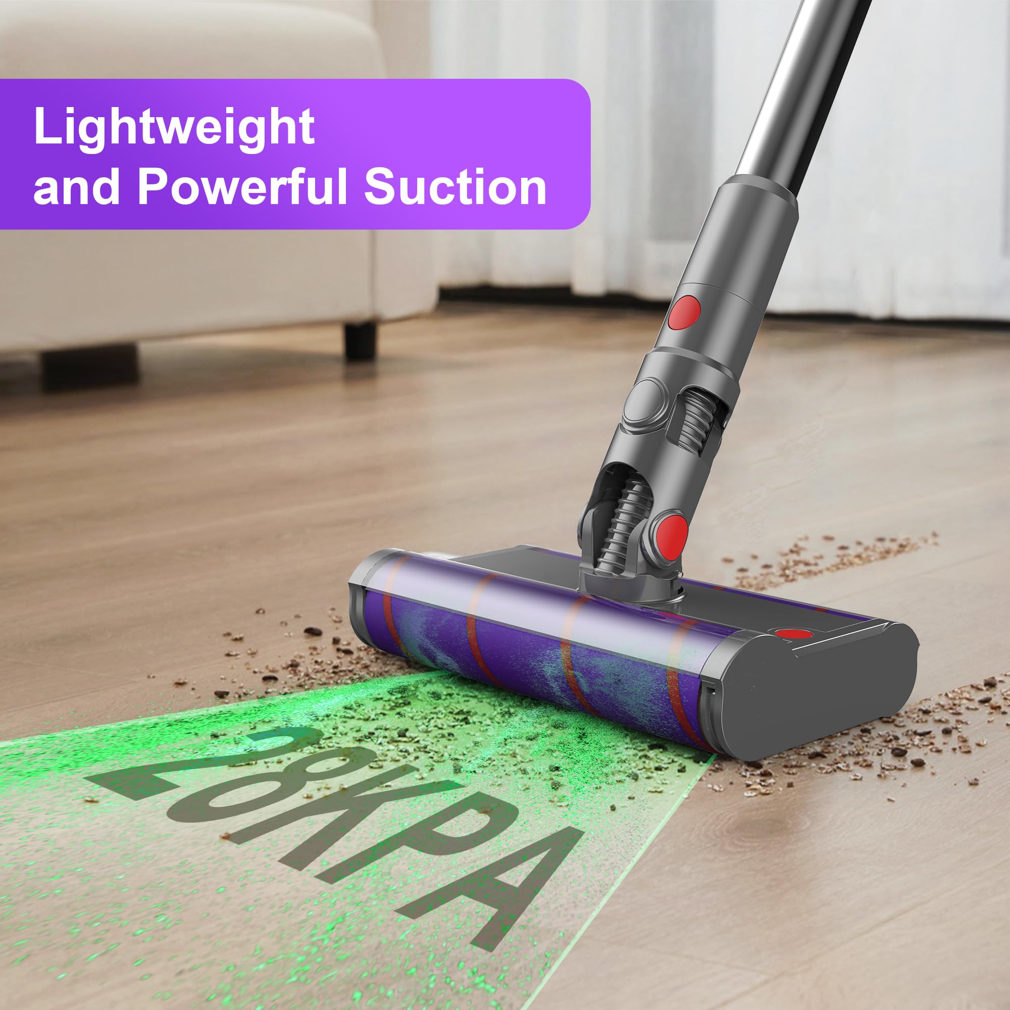 28KPa Powerful Cordless Stick Vacuum Cleaner with Dual Roller - 360° Flexible Glides, 45min Runtime, Lightweight Rechargeable for Pet Hair & Hard Floors | Perfect for Home Cleaning & Pet Owners