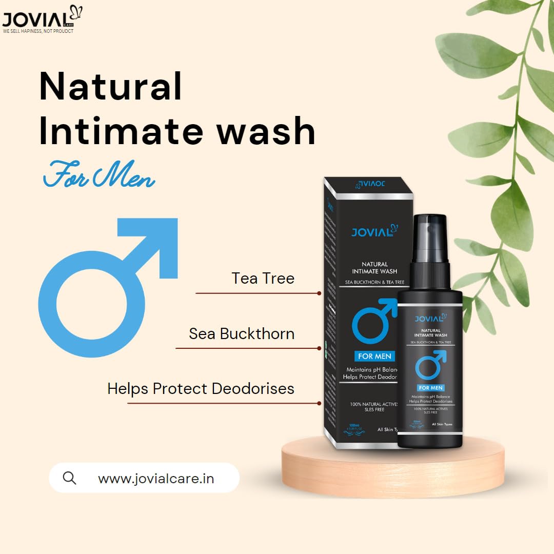 Jovial Care Natural Intimate Wash for Men - pH Balanced Gentle Cleanser for Irritation & Odor Control - 100ml Intimate Hygiene Spray | Ideal for Daily Use, Post-Workout & Travel