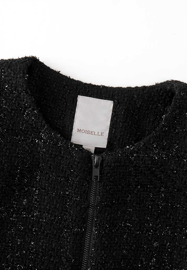 Stylish Black Mesh & Lurex Tweed Women's Medium Coat - Perfect for Office Wear, Evening Events & Fall Fashion