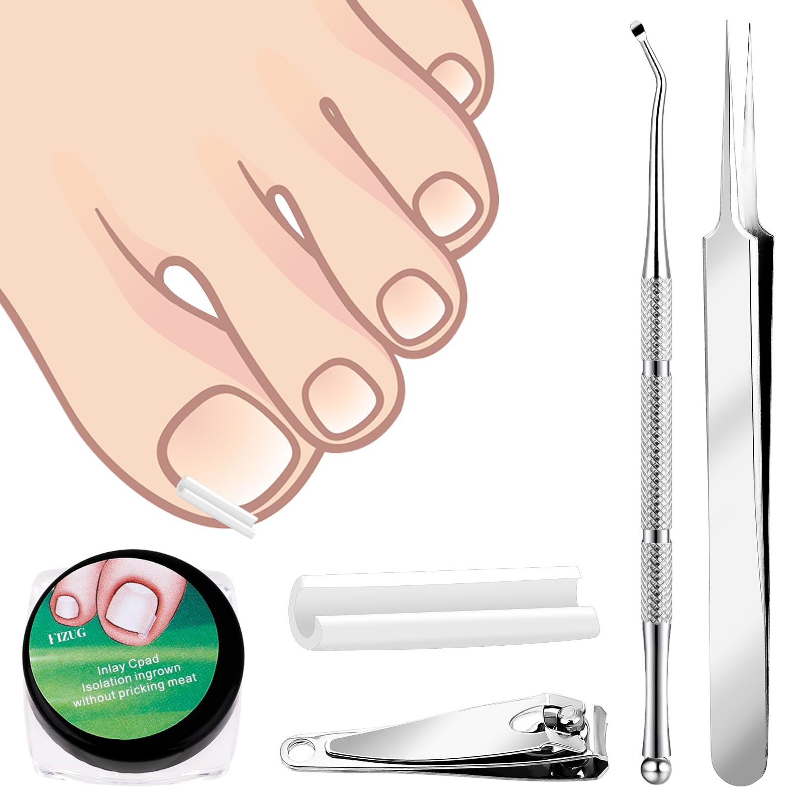 Jeffdad Ingrown Toenail Treatment Kit - 60 Pcs Corrector Strips with Lifter & Clipper - Professional Nail Care Tools for Pain Relief & Toenail Correction - Perfect for Home Pedicure & Foot Care