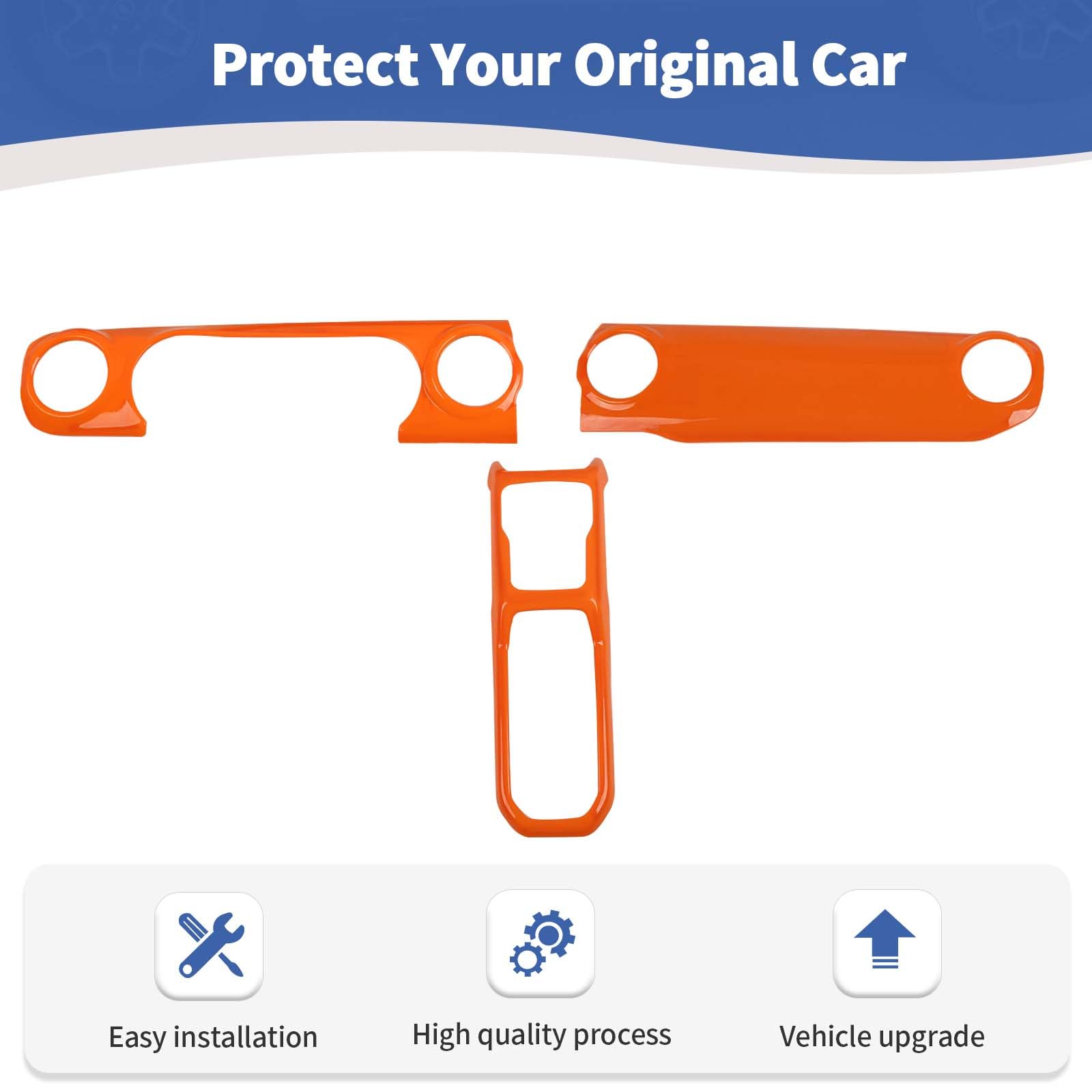 RT-TCZ Orange Dash Trim Cover & Gear Shift Panel Frame for Jeep Wrangler JL/JLU/Gladiator JT (2018-2023) - 3pc Interior Accessories Kit - Upgrade Your Ride's Style for Off-Road Adventures & Daily Commutes