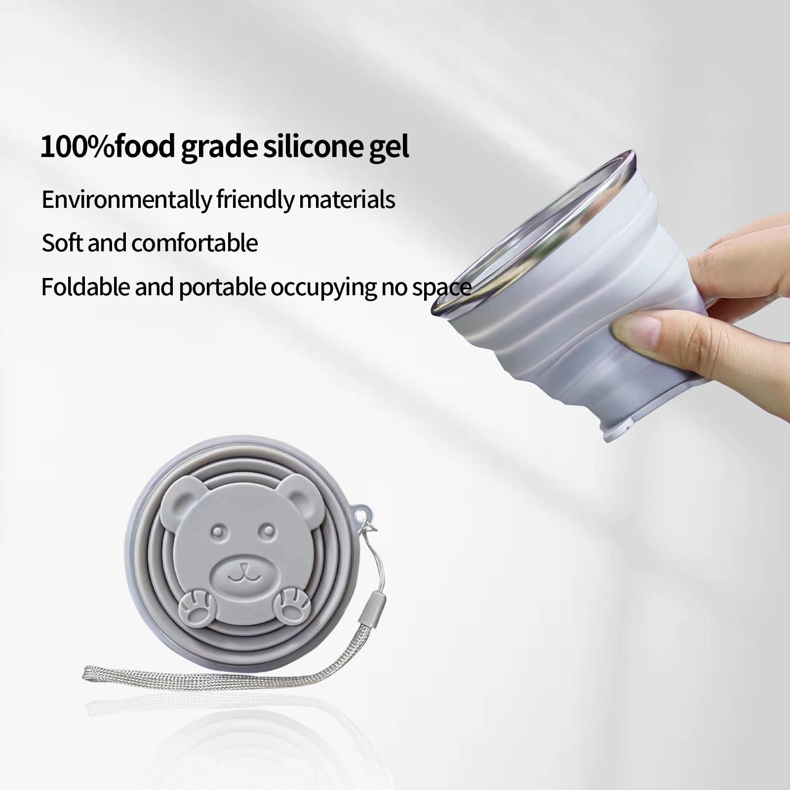 180ML Collapsible Silicone Travel Cup - Foldable Expandable Reusable Drinking Mug with Lid for Camping, Hiking, Outdoor Sports & Home Use (Blue & Grey) - Perfect for Backpacking, Picnics and Daily Commute