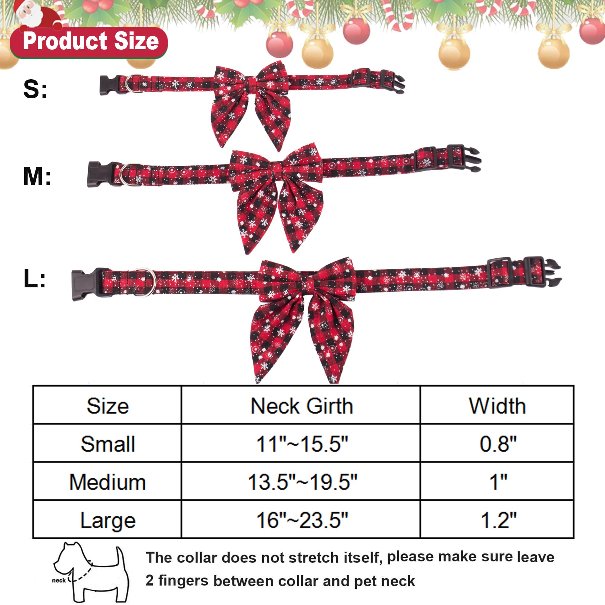 ADOGGYGO Adjustable Christmas Dog Collar with Red Bow - Festive Cotton Bowtie Pet Collar for Small Dogs (Black & Red) - Perfect for Holiday Photos & Christmas Parties