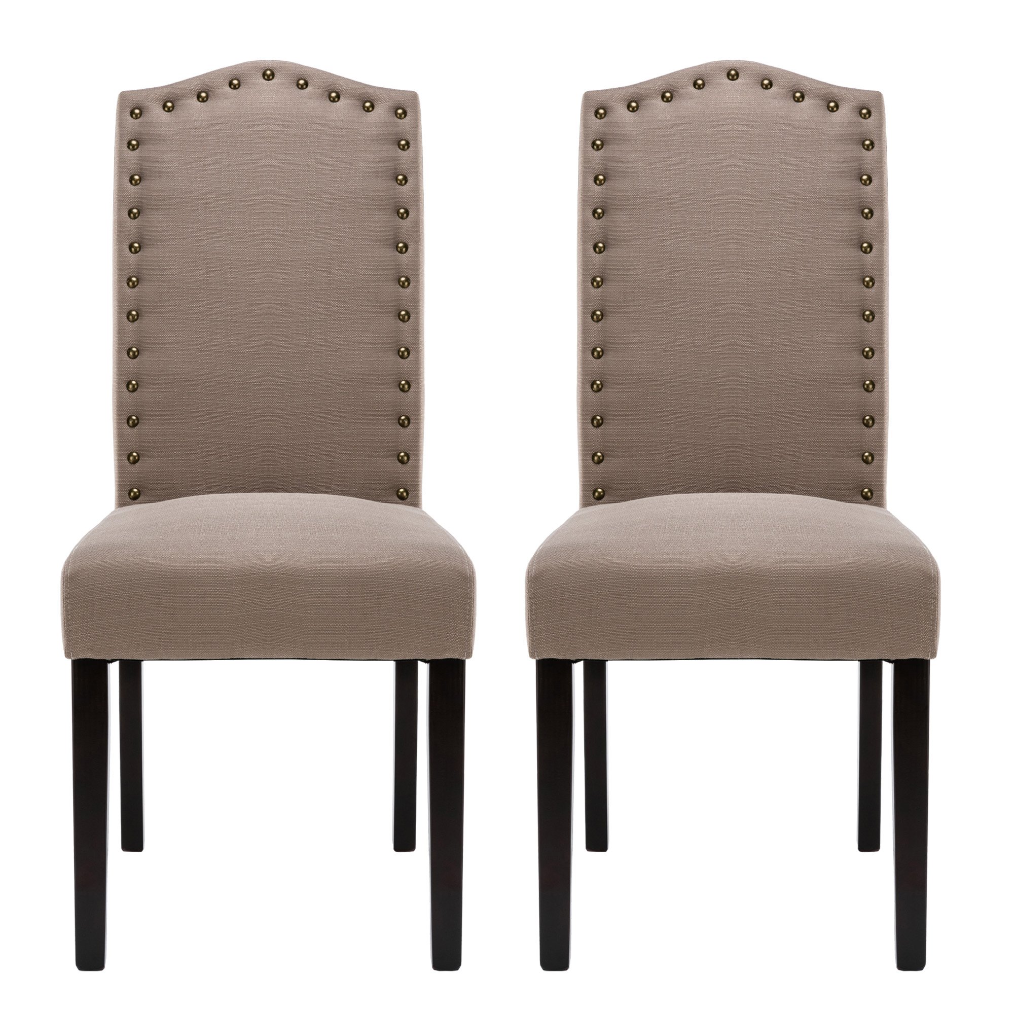 NOBPEINT 2-Piece Gray Upholstered Dining Room Chair Set with Copper Nailhead Trims & Arched Backrest - Armless Design with Padded Cushion for Kitchen, Dining Room, or Breakfast Nook