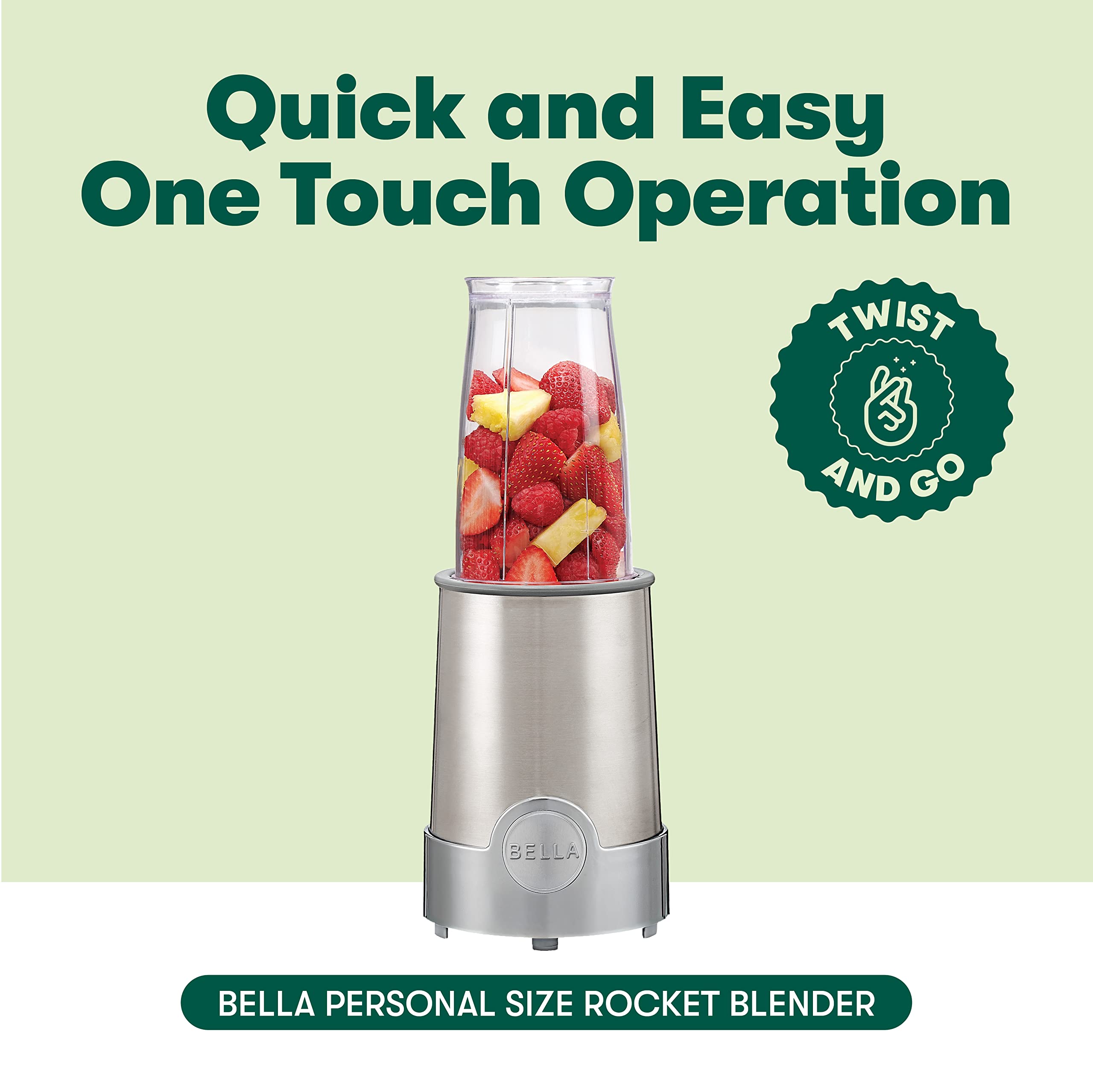BELLA Personal Size Rocket Blender for Smoothies, Protein Shakes & Juicing - Portable Mini Blender & Food Processor with 12 BPA-Free Accessories (240W, Stainless Steel) - Perfect for Gym, Office & Travel