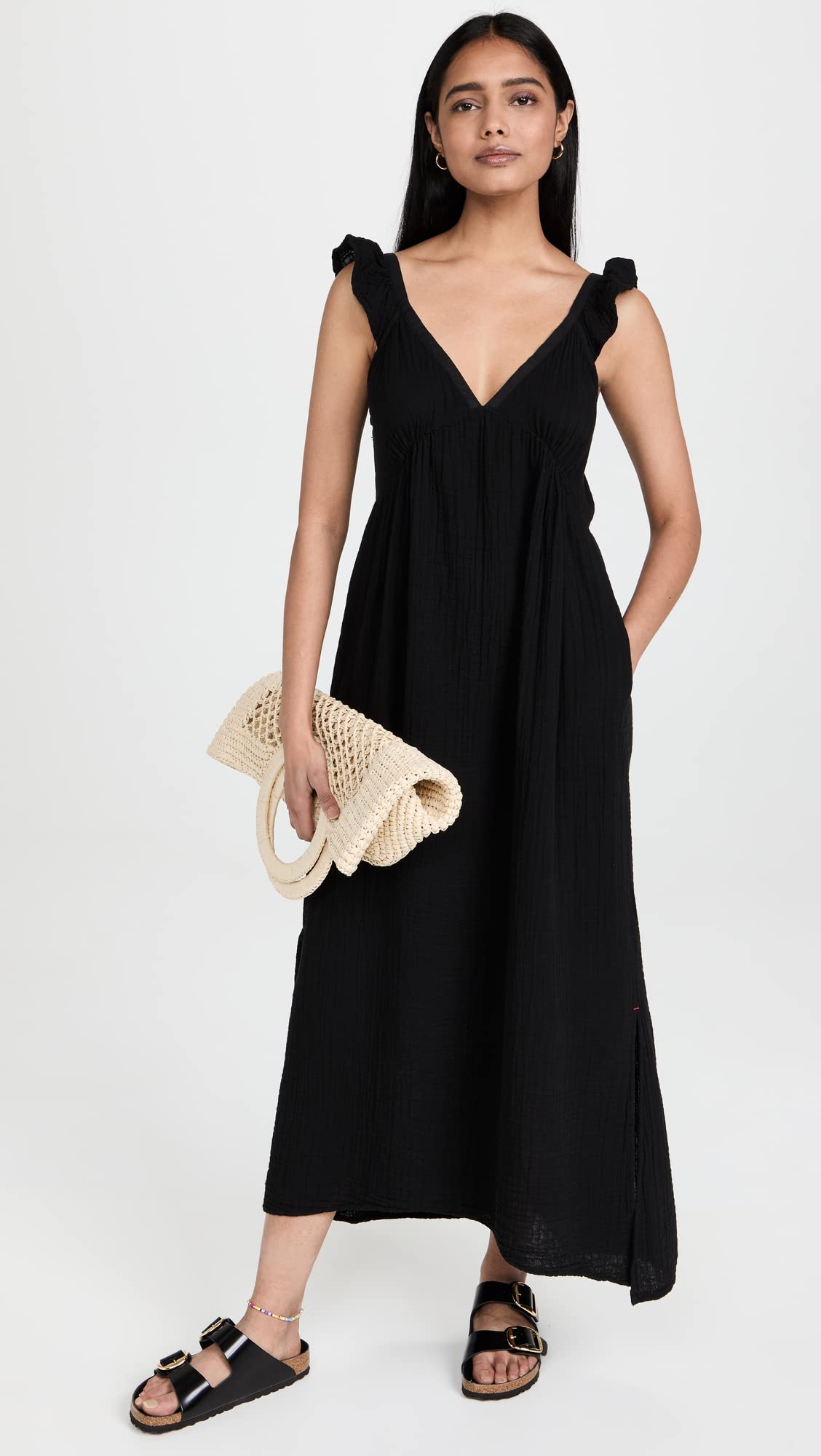 XIRENA Women's Leyla Dress - Flowy Summer Midi Dress with Floral Print, V-Neck & Ruffle Sleeves | Perfect for Beach Vacations, Date Nights & Casual Outings
