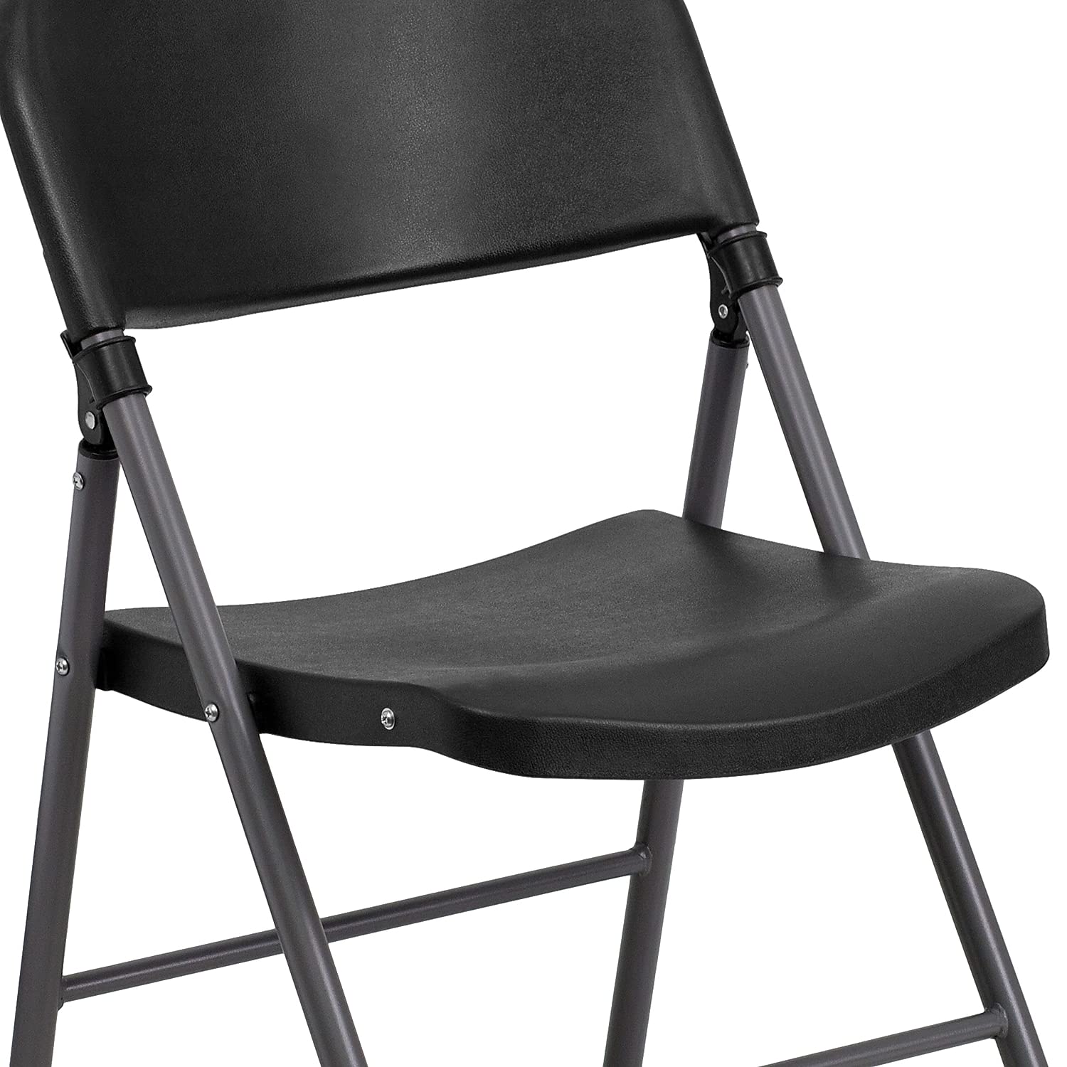 Flash Furniture 6 Pack HERCULES Series 330 lb. Capacity Black Plastic Folding Chairs with Charcoal Frame - Heavy Duty Stackable Chairs for Events, Parties, Weddings & Outdoor Use