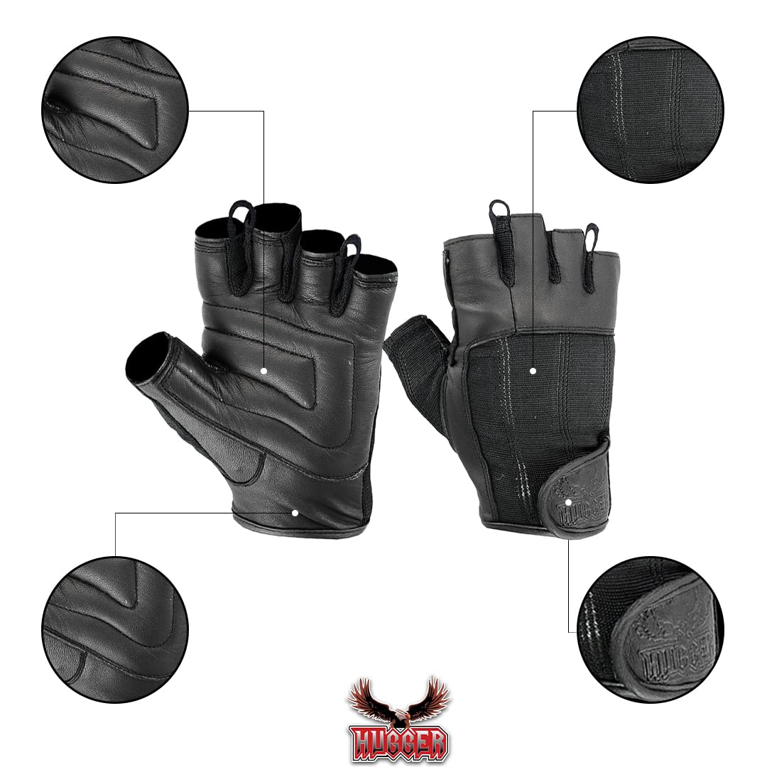 Women's Fingerless Padded Motorcycle Gloves - Genuine Leather Biker Gloves for Riding, Cruising & Outdoor Adventures - Multiple Colors Available